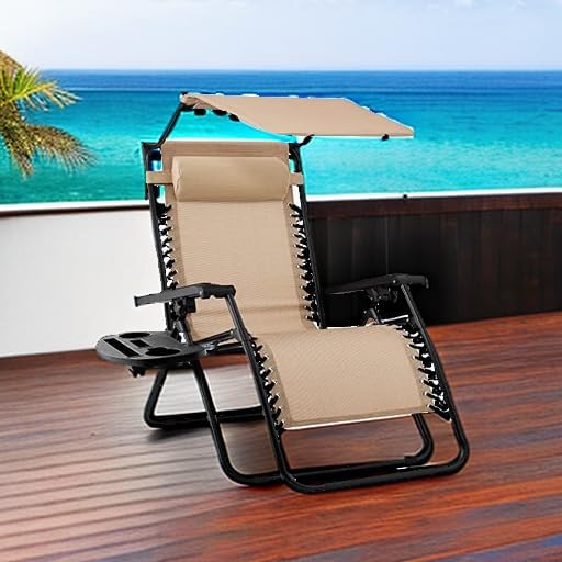 Best Choice Products – Silla Reclinable de Patio con Gravedad Cero, Ajustable y Plegable para Exteriores con Dosel, Almohada Cervical y Bandeja Lateral, Textileno – Azul Pavo Real