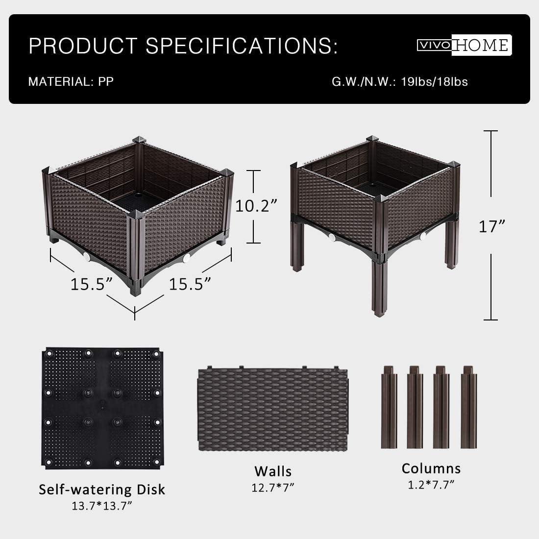 Kit de Jardín Elevado de Plástico para Plantas y Verduras – Set de 4