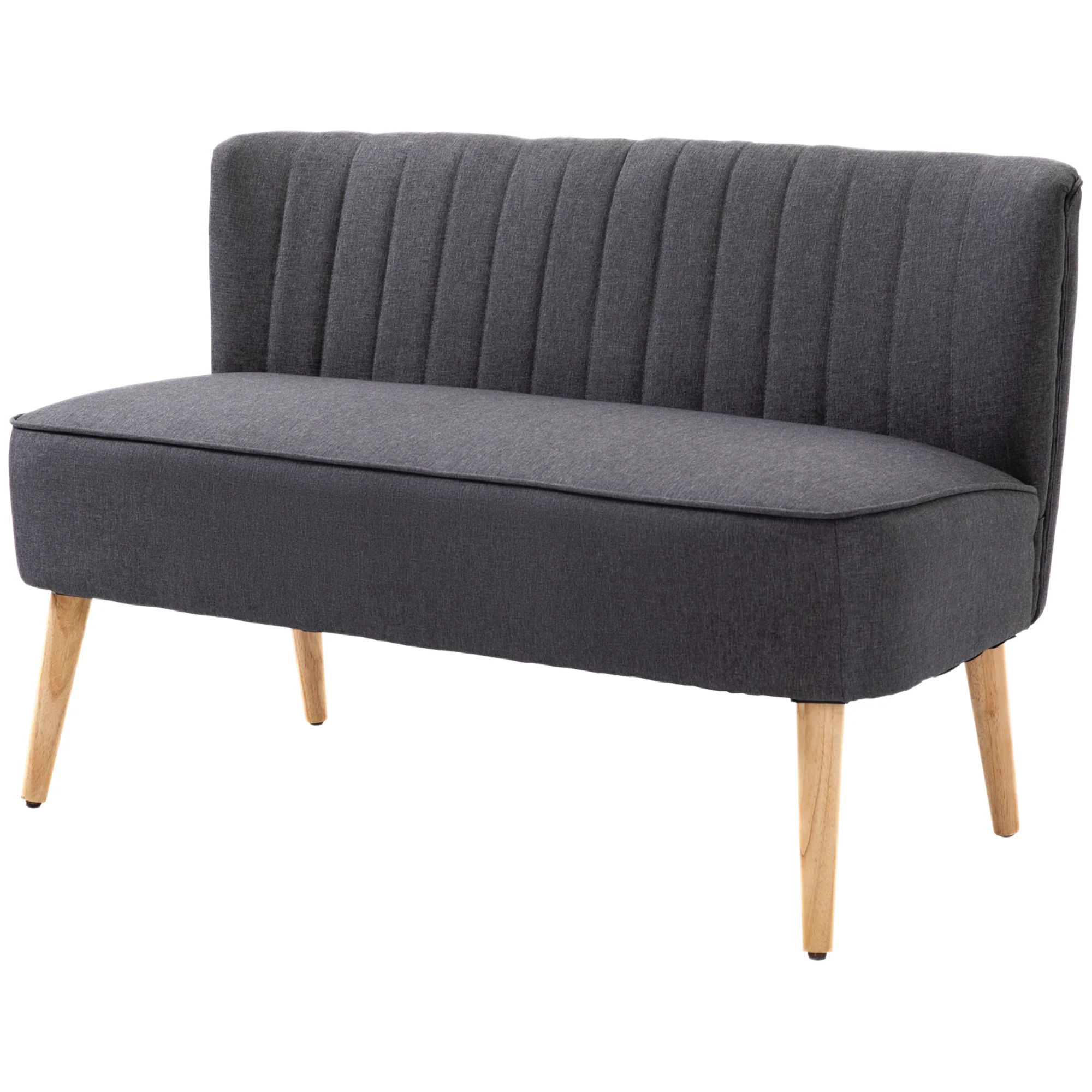 Sofá moderno de lino para 2 plazas, sofá compacto con acolchado y patas de madera, gris