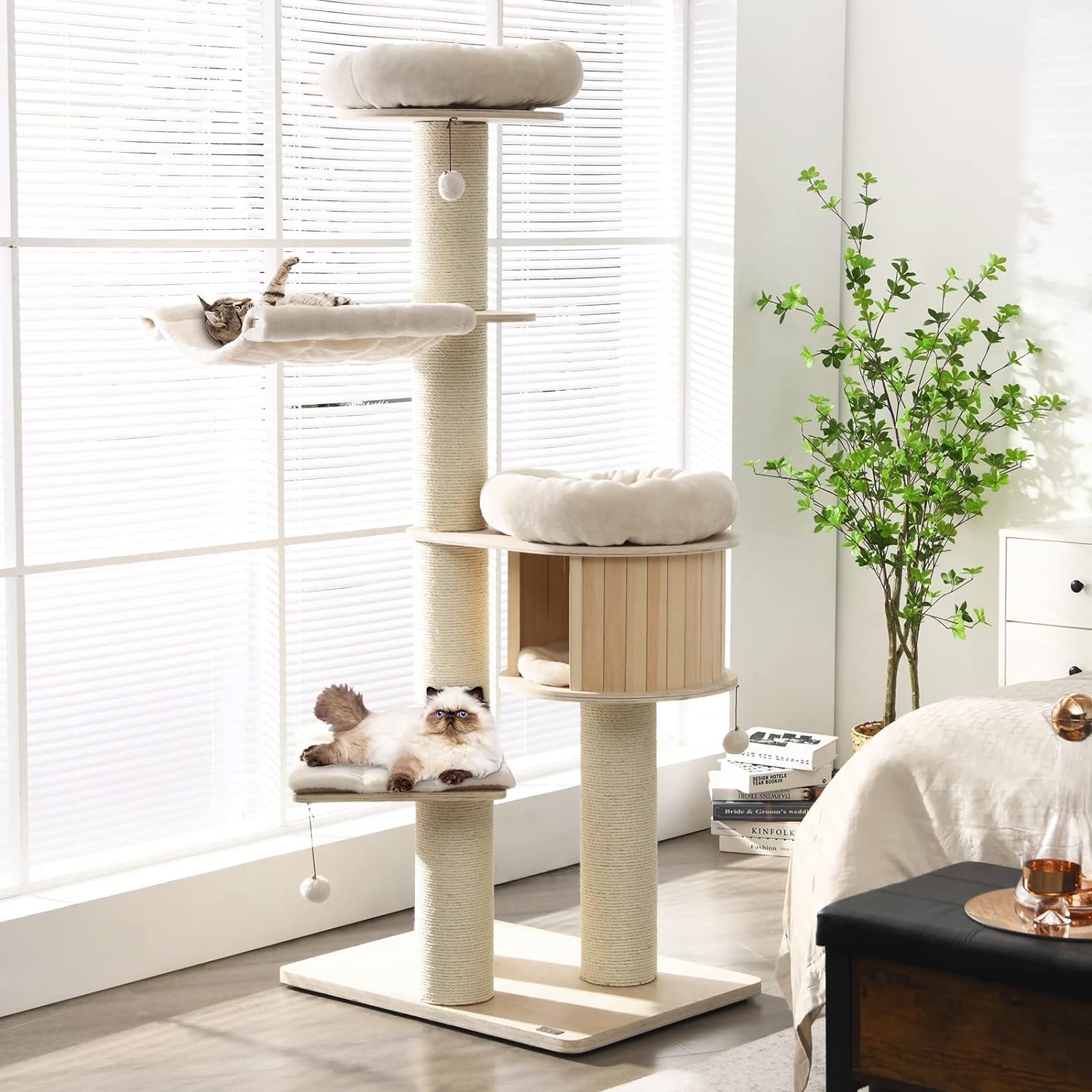 Árbol para Gatos Grande, Torre de Múltiples Niveles con Poste de Sisal, Hamaca, Cesta Colgante y Alfombrillas Desmontables y Lavables, Perfecto para Gatos Grandes