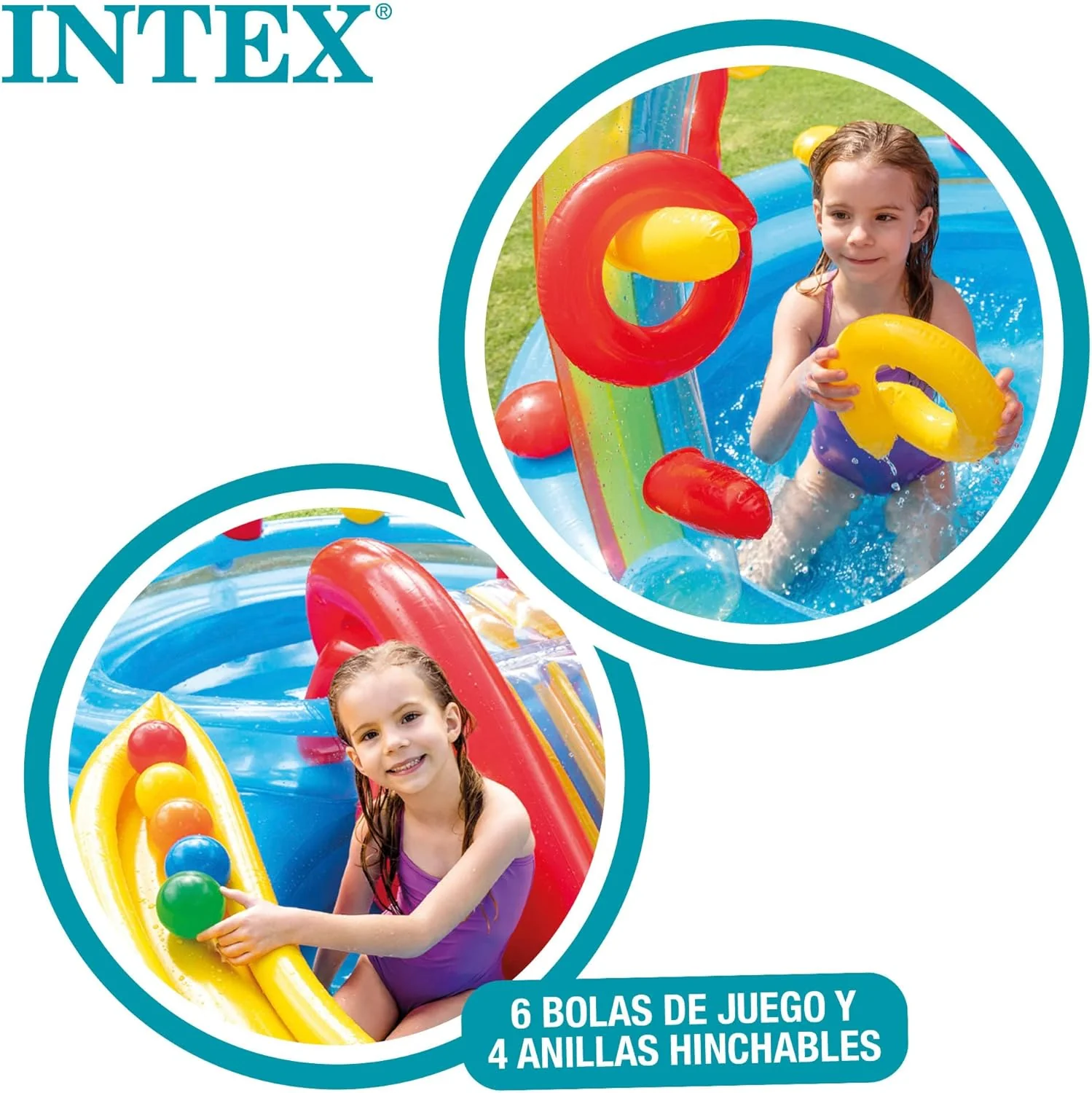 Intex Área de Juego Inflable Jungle Adventure – Piscina con Tobogán y Juegos de Agua para Niños