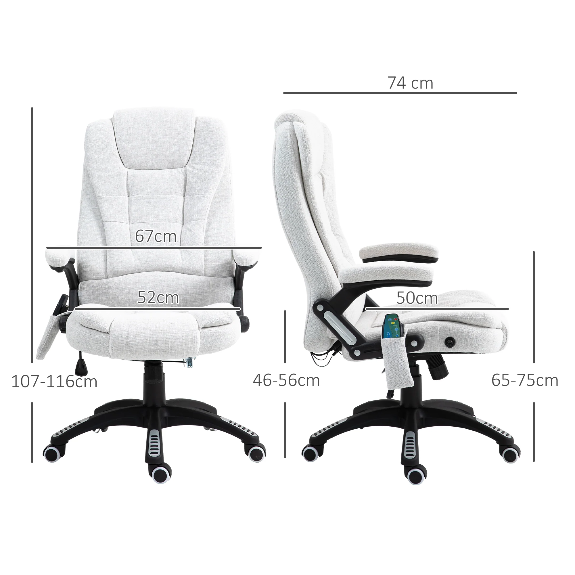 Silla de Oficina Ergonómica con Masaje de 6 Puntos y Calefacción en la Espalda, Tela Tipo Lino, Blanco Crema