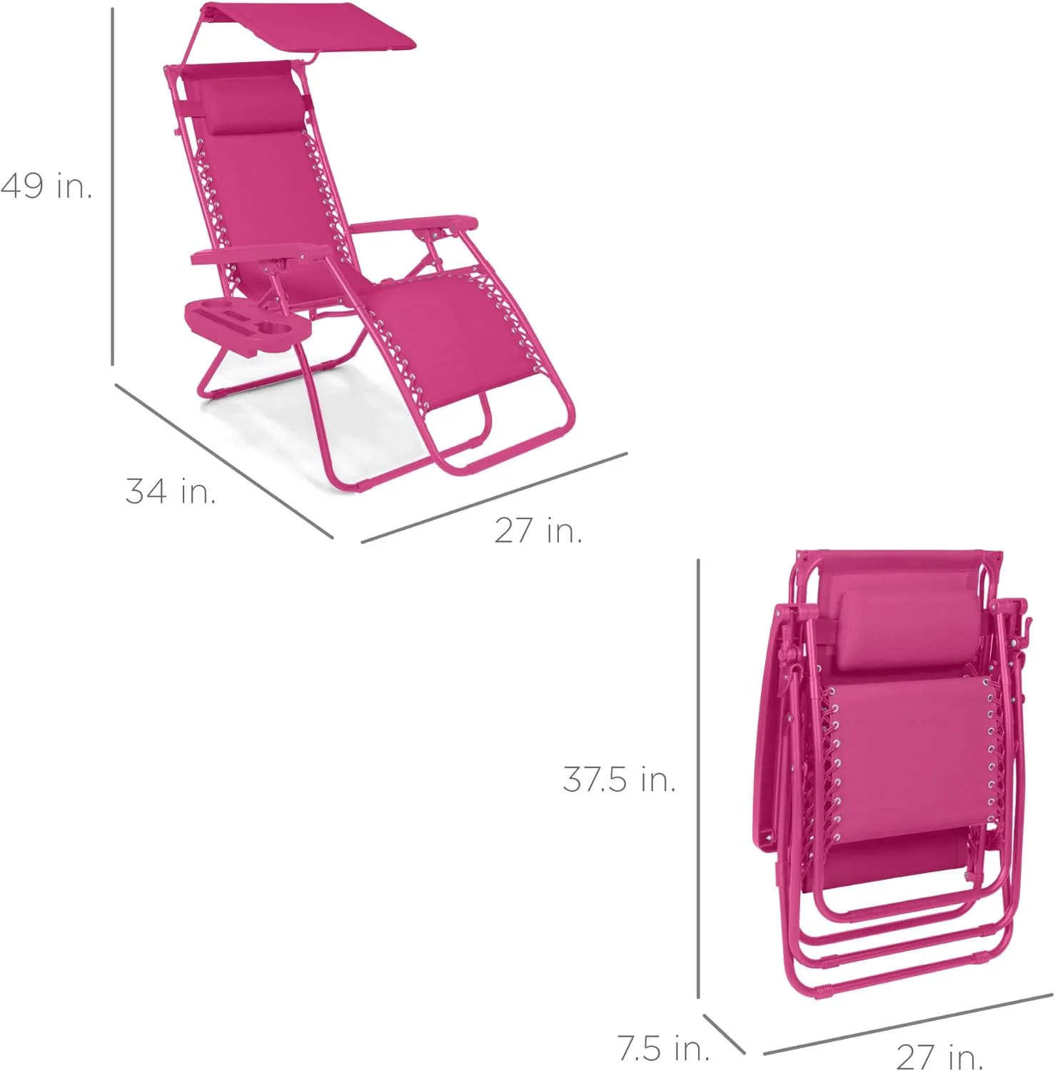 Best Choice Products – Silla Reclinable de Patio con Gravedad Cero, Ajustable y Plegable para Exteriores con Dosel, Almohada Cervical y Bandeja Lateral, Textileno – Azul Pavo Real