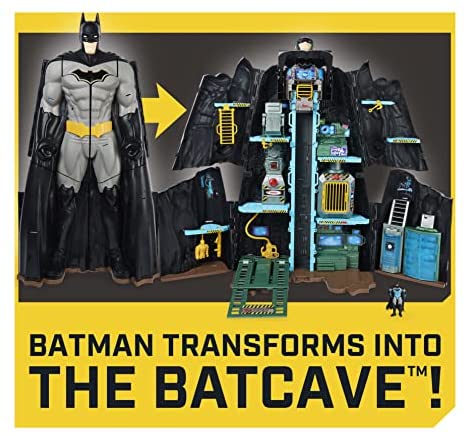 Batman, Bat-Tech Batcueva – Set de Juego Gigante Transformable con Figura Exclusiva de Batman de 4” y Accesorios