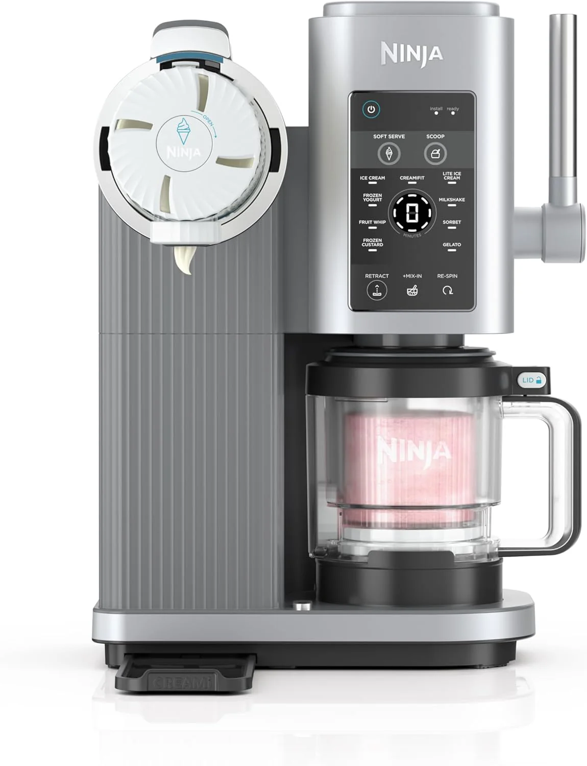 2025 Máquina de helados y crema suave Ninja Swirl by CREAMi, sorbetes, batidos, yogur helado, programa bajo en calorías y más, 13 en 1, con palanca de crema suave, (2) recipientes CREAMi Swirl de 16 oz, para niños y todas las edades, modelo NC701