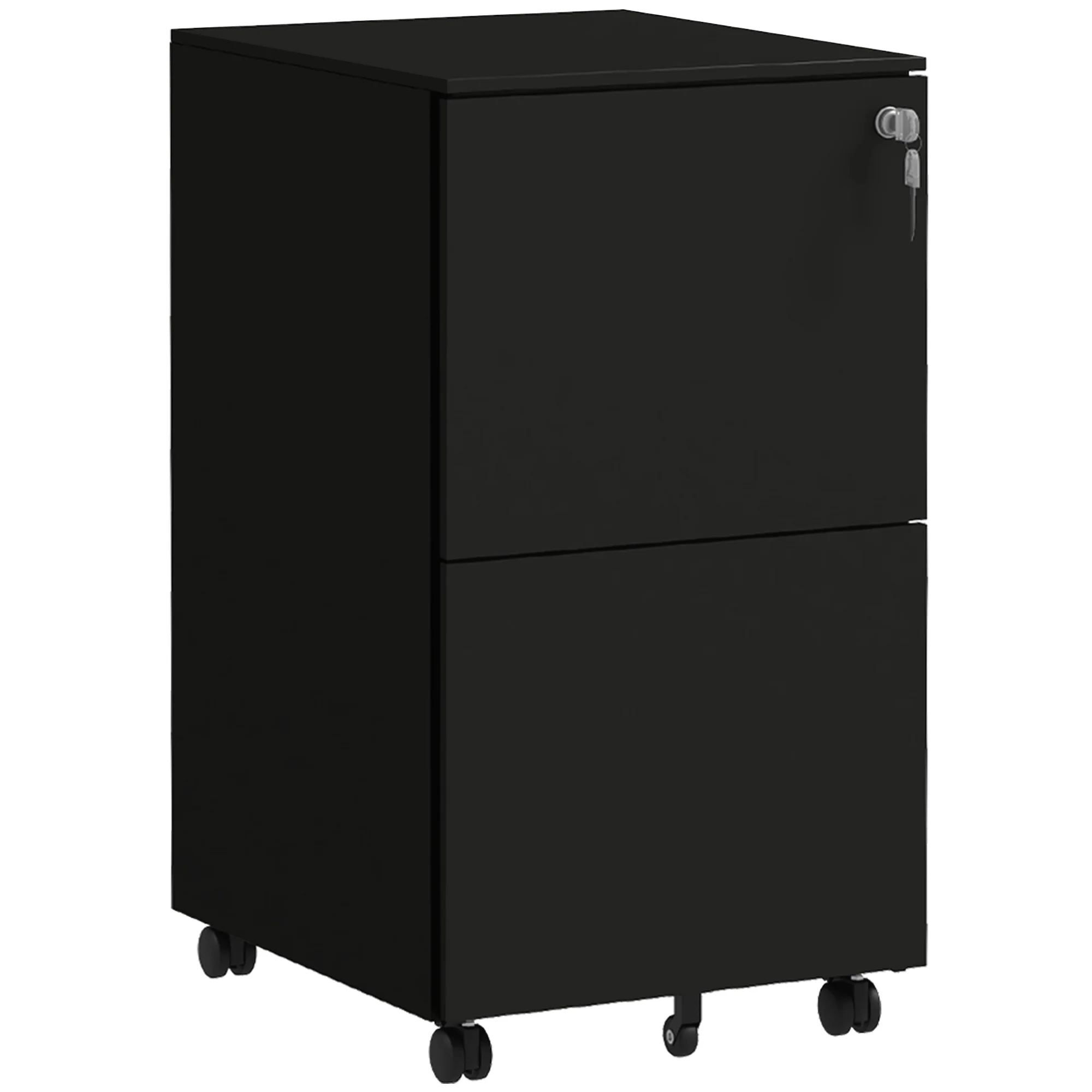 Archivador Móvil de Acero con 2 Cajones y Cerradura, Mueble de Oficina para Debajo del Escritorio, Negro