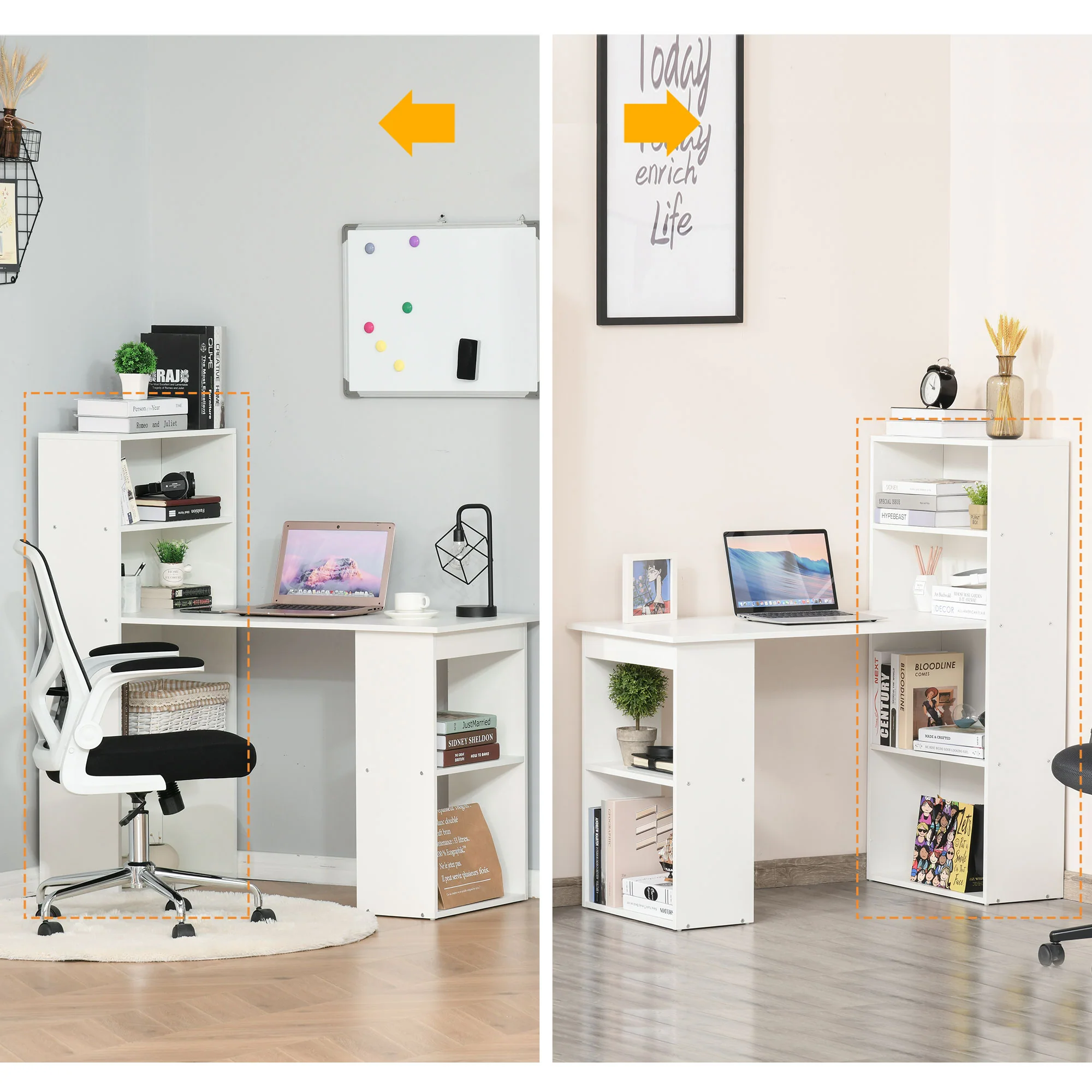 Escritorio de Ordenador Moderno de 120 cm con Estantería, Mesa de Estudio y Estación de Trabajo con 6 Estantes, Blanco