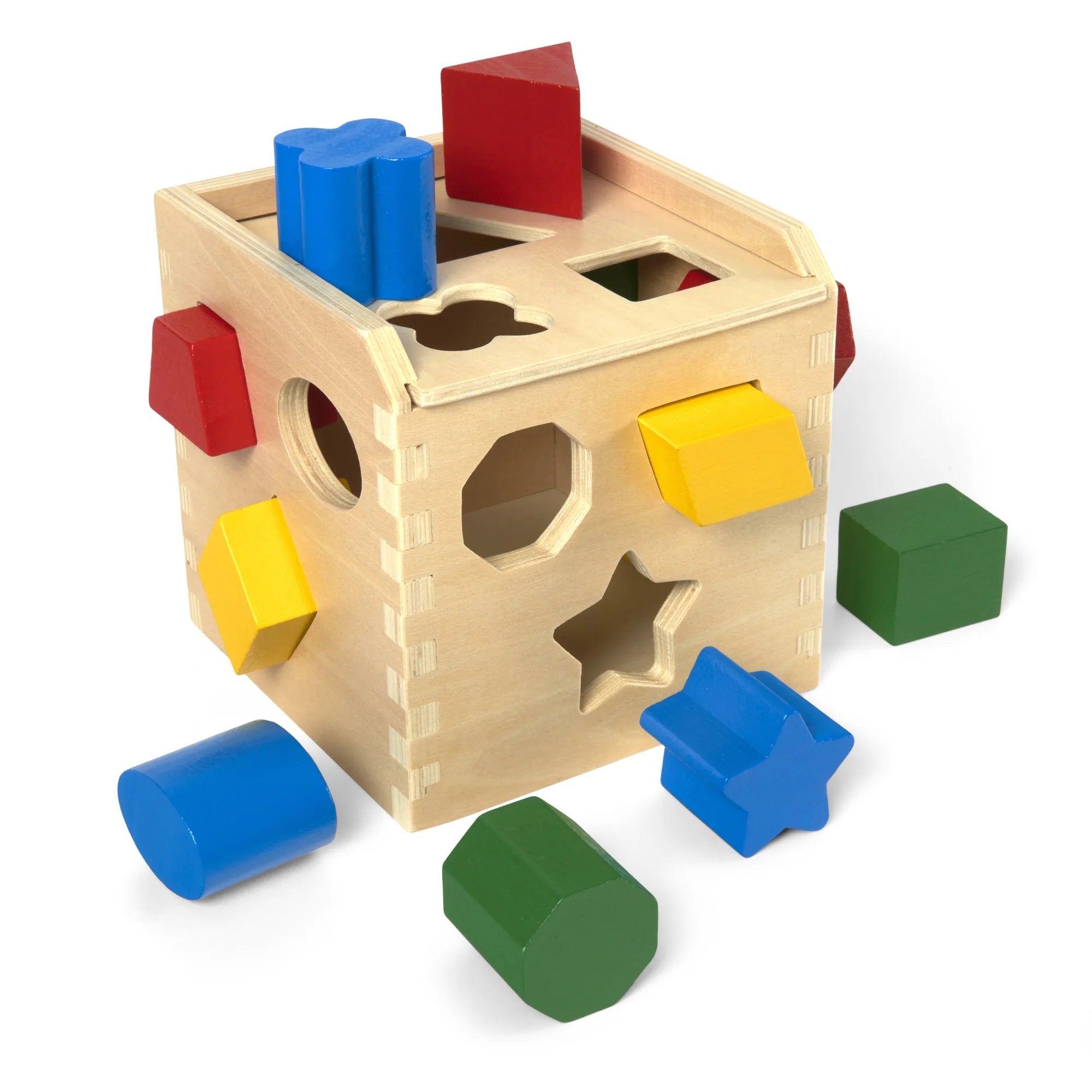 Melissa & Doug Cubo de Clasificación de Formas – Juguete Clásico de Madera con 12 Formas