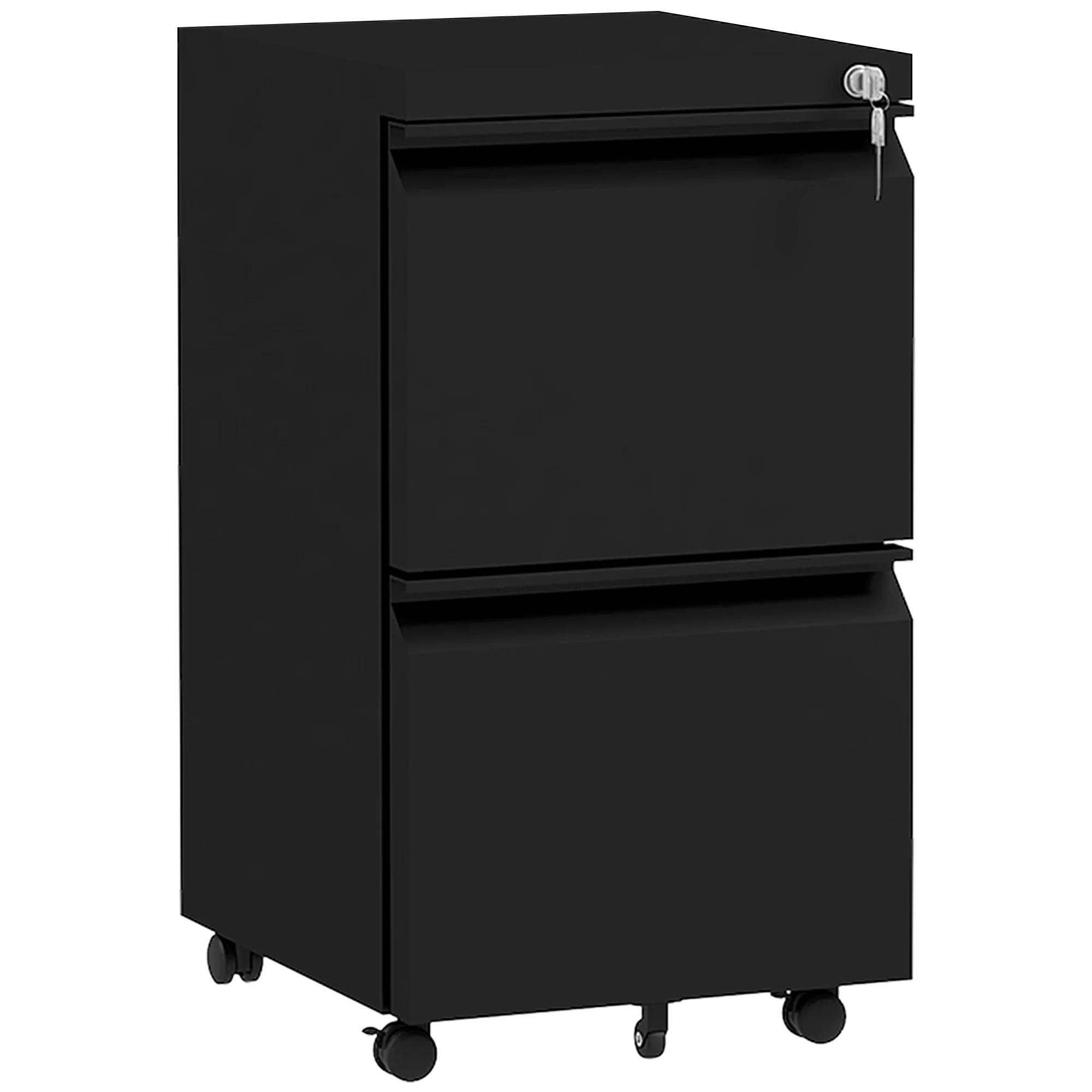 Archivador Móvil con 2 Cajones, Mueble de Archivo Cerrable de Acero, Cuerpo Preensamblado, Negro