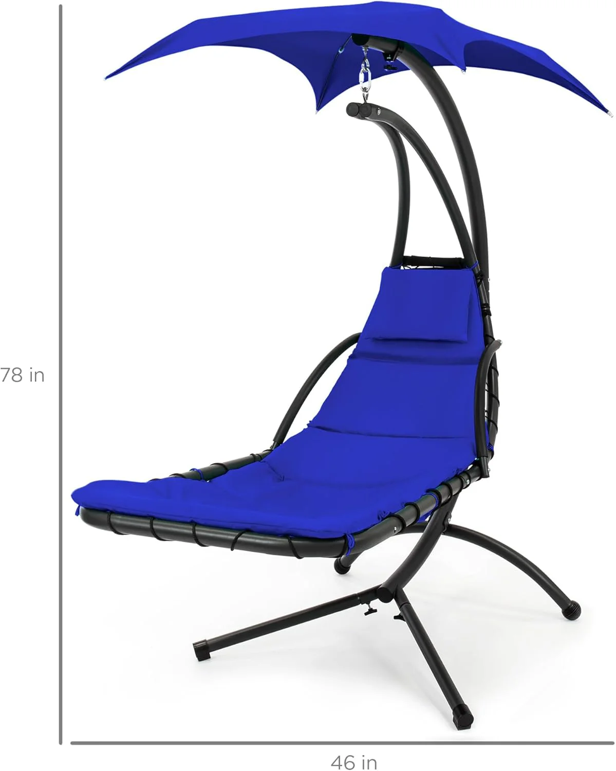 Chaise Longue Suspendue de Exterior Best Choice Products – Silla Balancín Curvada de Acero con Cojín Integrado y Toldo Desmontable – Gris Carbón