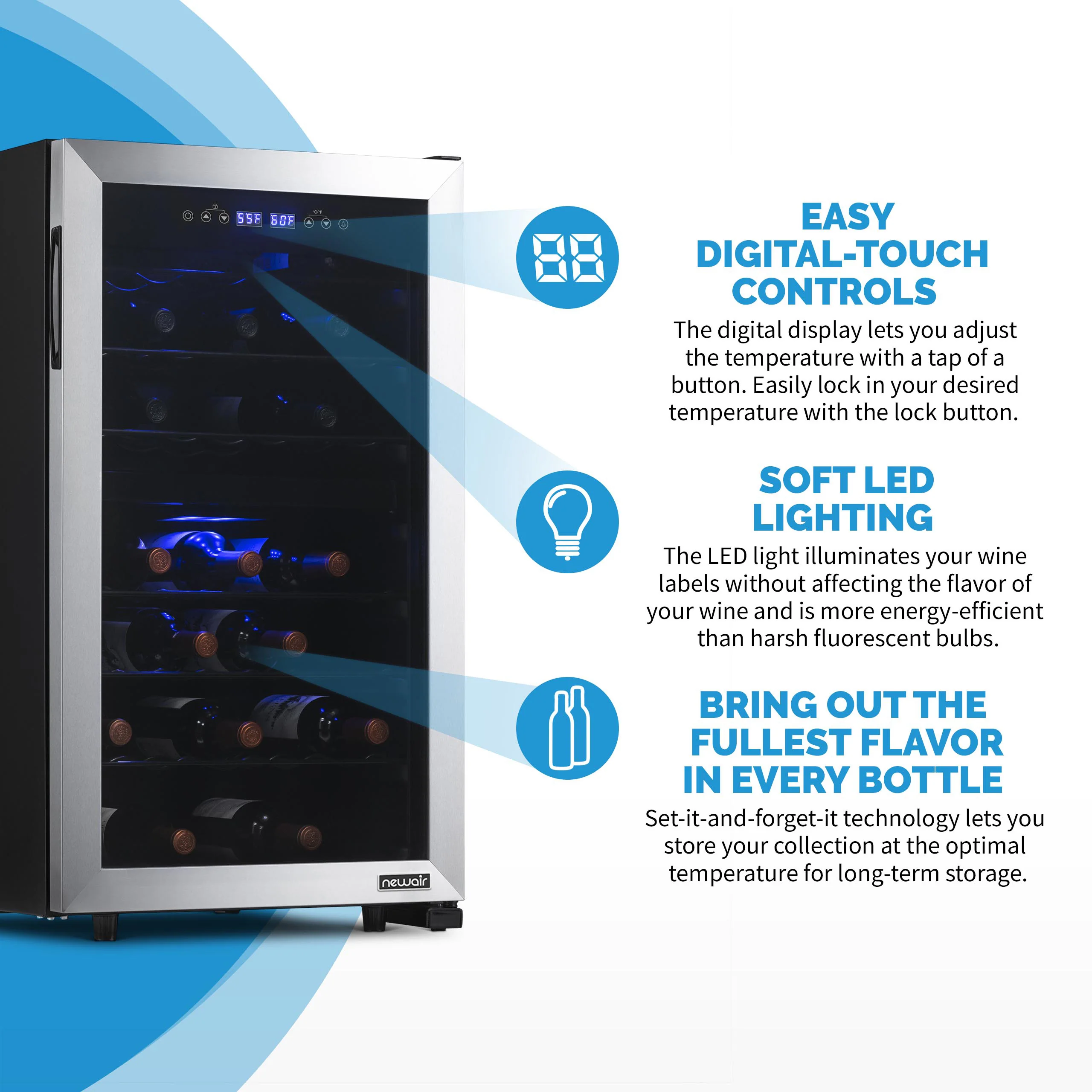 2025 Refrigerador de Vinos Independiente Newair® de Acero Inoxidable – 43 Botellas – 18,9