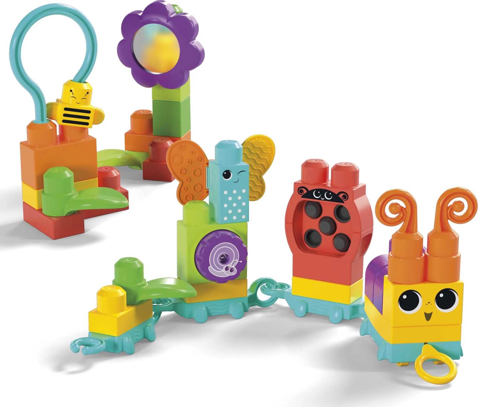 MEGA BLOKS Fisher-Price Bloques Sensoriales Move n Groove Oruga (24 piezas) para niños pequeños