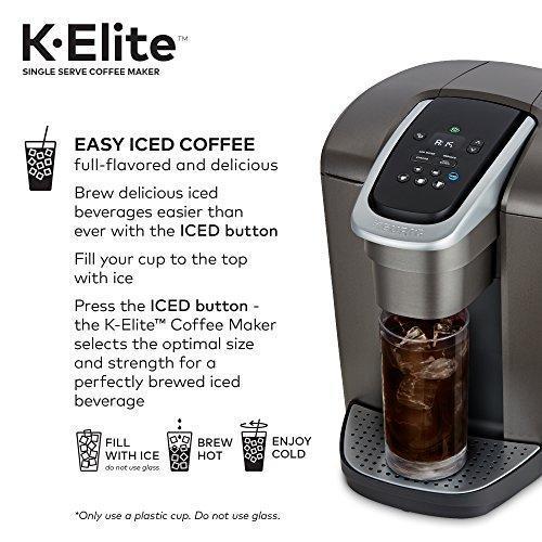 Cafetera Keurig K-Elite, para una taza, con cápsulas K-Cup, con capacidad para café helado, acabado Slate Cepillado