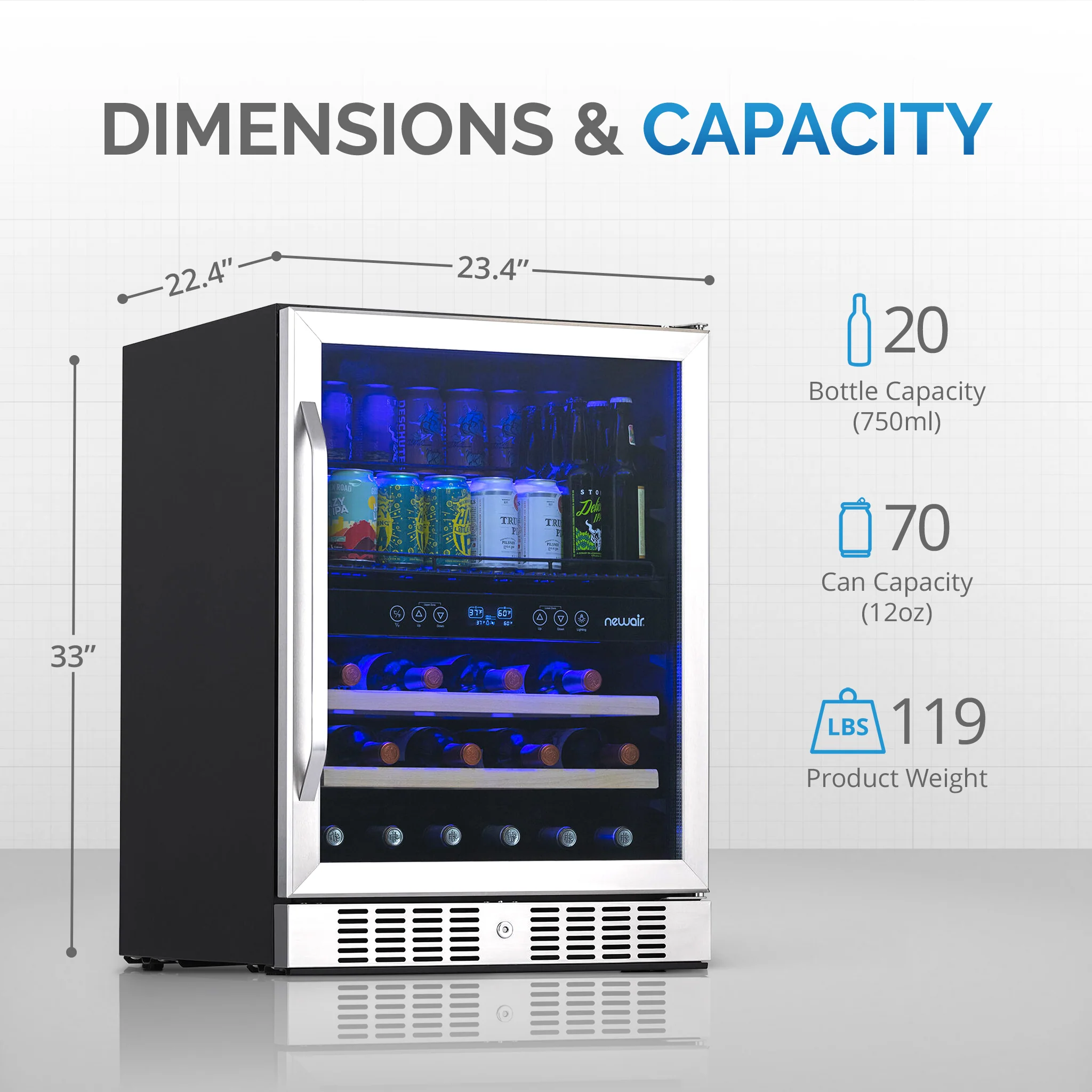 2025 Newair® Refrigerador Empotrable de Doble Zona para 70 Latas y 20 Botellas - 24