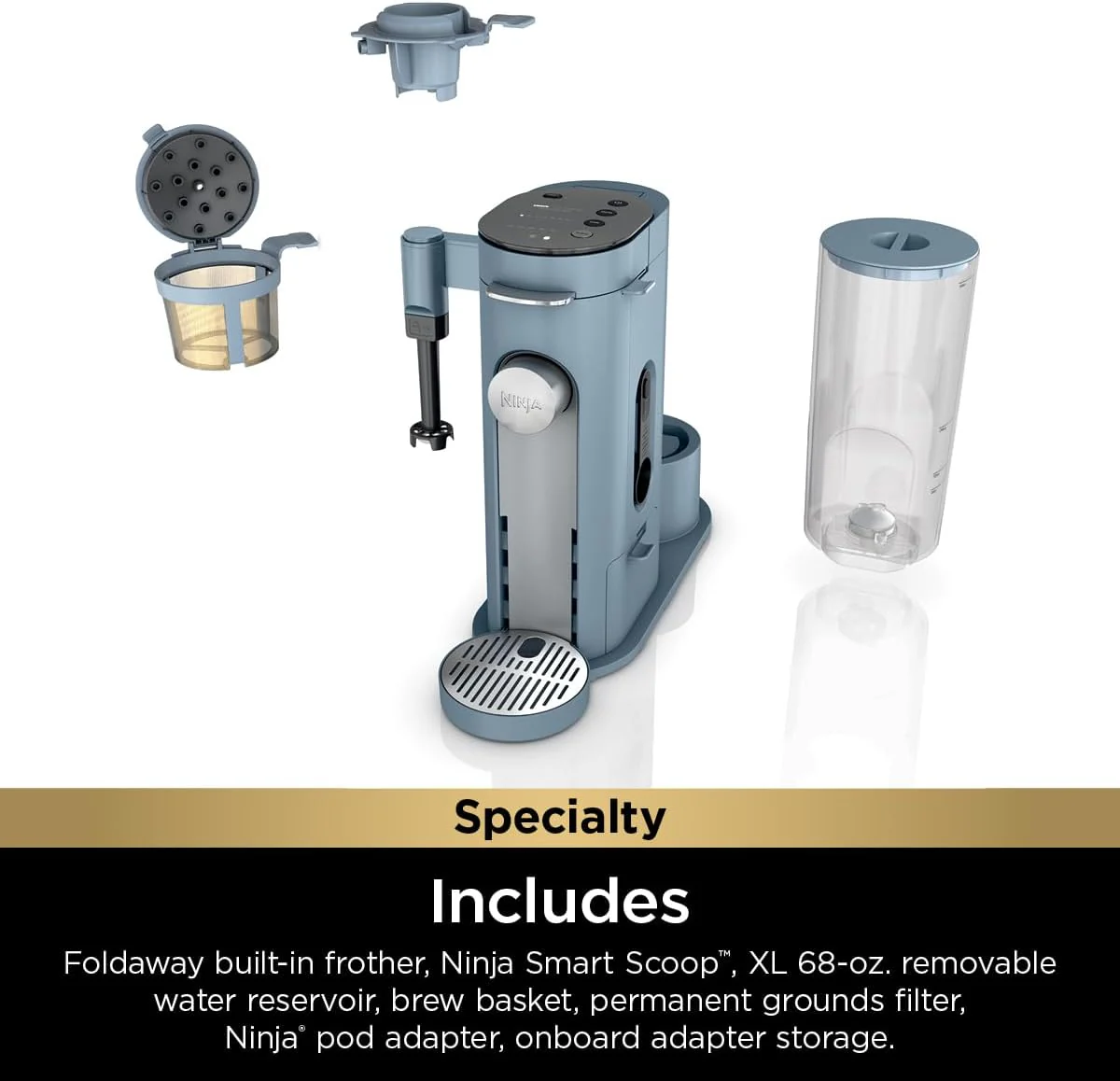 2025 Cafetera de porción individual Ninja Pods & Grounds, compatible con K-Cup, prepara café molido o cápsulas, diseño compacto, depósito de 56 oz, tamaños de taza de 6 oz a 24 oz para viaje, café frío, color piedra, modelo PB041ST