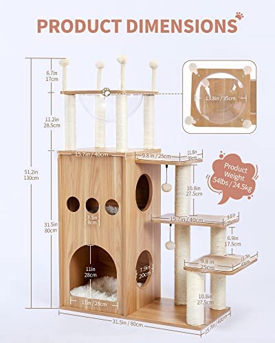 Árbol para Gatos Made4Pets, Torre Moderna para Gatos con Postes para Rascar Totalmente Recubiertos de Sisal