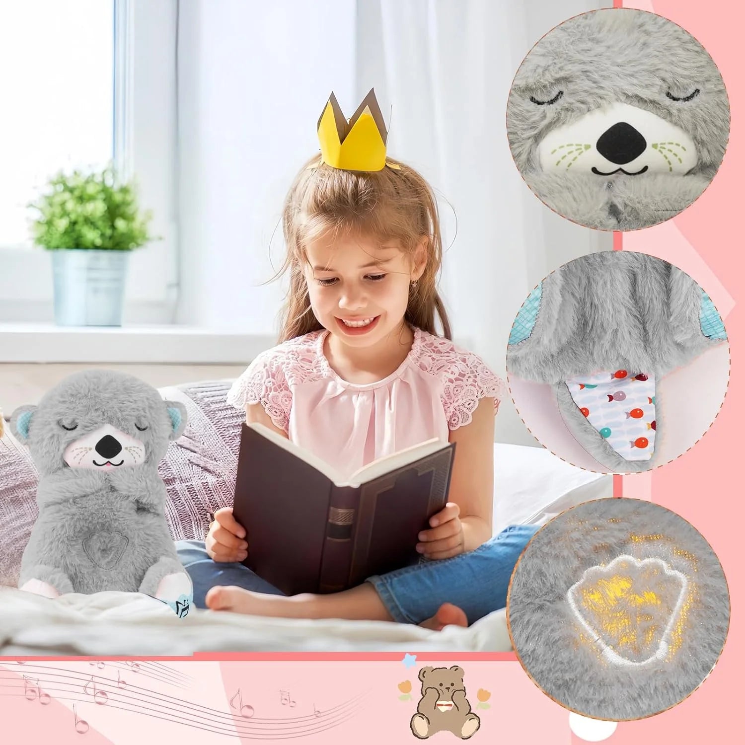 Máquina de Sonidos para Bebés Soothe Snuggle Otter, Juguete Musical Sensorial con Luces y Movimiento Rítmico de Respiración, Peluche para Recién Nacidos (Baterías No Incluidas)