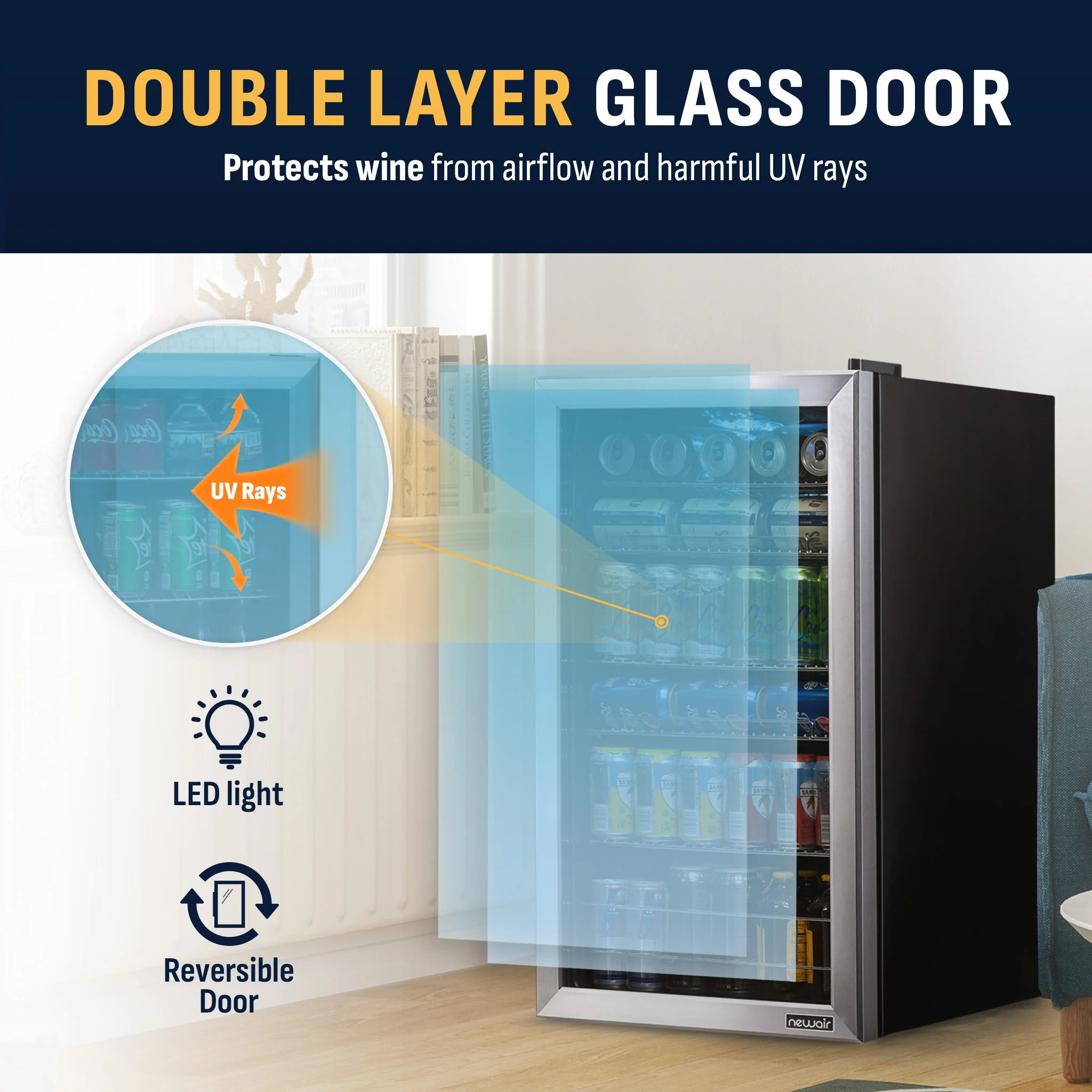 2025 Newair® Refrigerador de Bebidas Independiente de Acero Inoxidable – 126 Latas – 18,9
