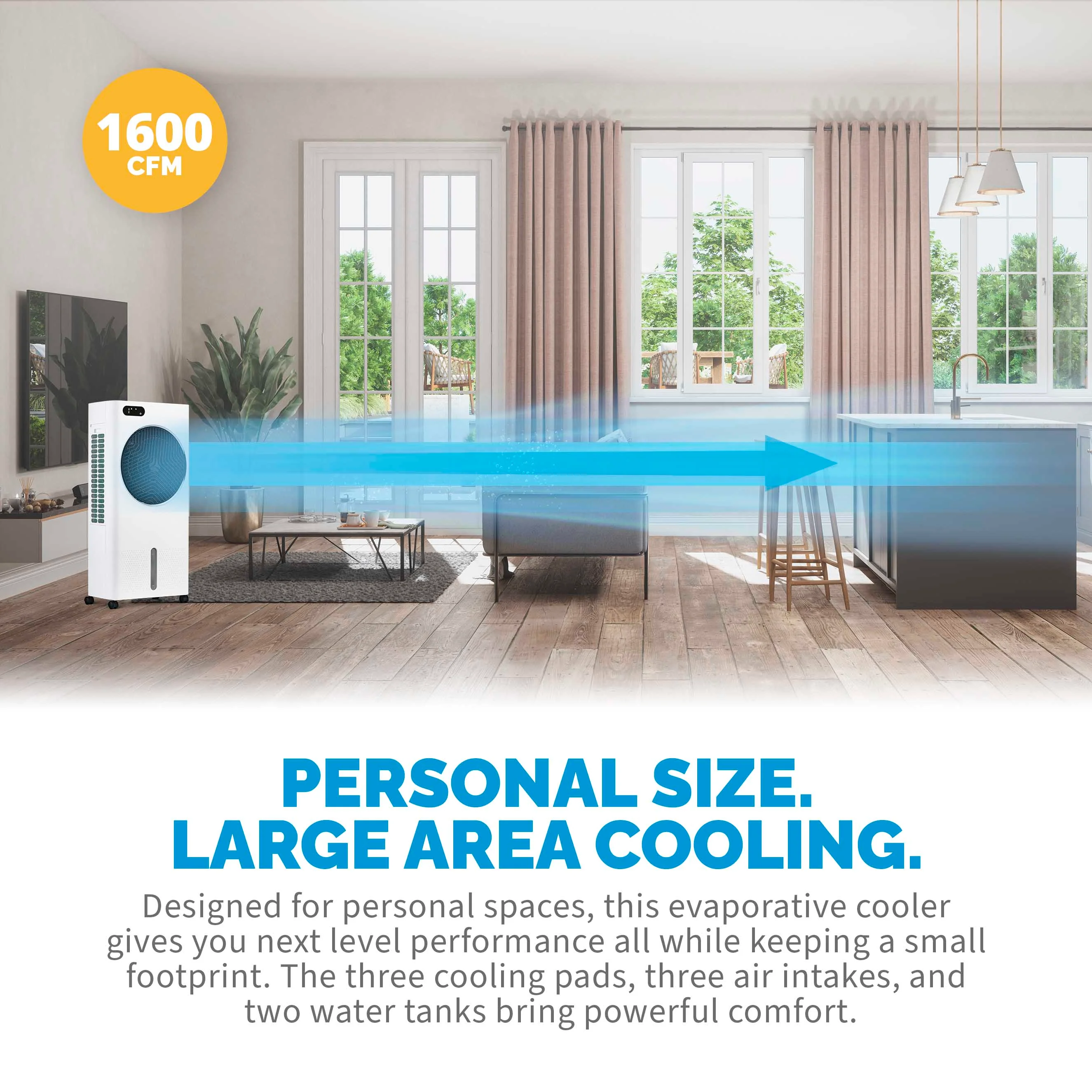 2025 Newair® Enfriador de Aire Evaporativo y Ventilador Portátil 1 600 CFM con Placa de Enfriamiento tipo Panal – Blanco