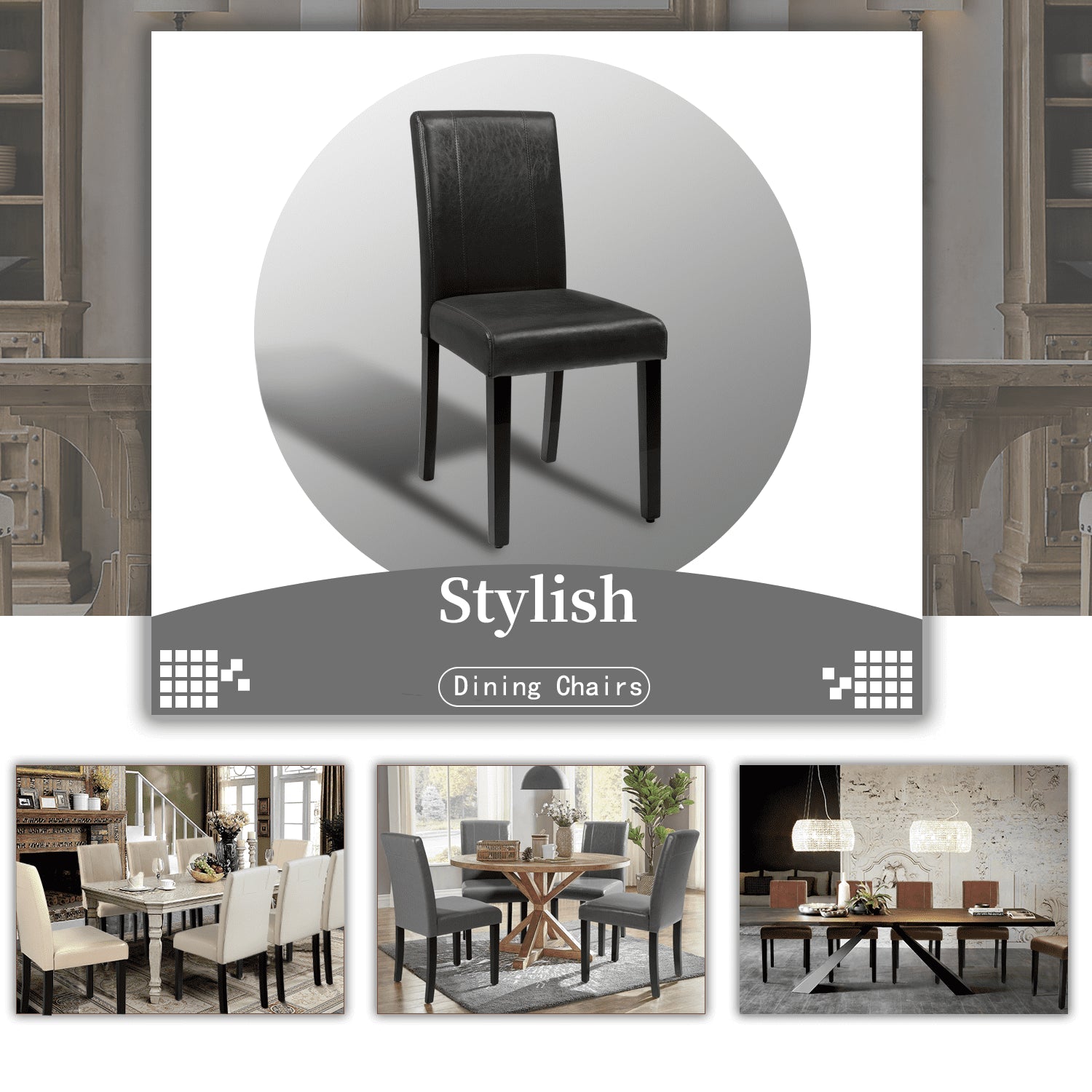 2025 Set de 4 Sillas de Comedor Lacoo Estilo Urbano con Asiento de Cuero PU y Patas de Madera, Color Negro