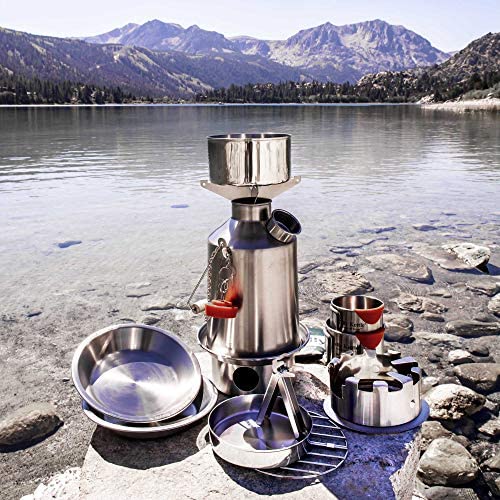 Kit Ultimate Scout Kelly Kettle de 41 oz. - Hervidor de Acero Inoxidable para Camping, Hervidor Ligero con Silbato, Estufa de Camping para Pesca, Caza, Senderismo, Equipos de Supervivencia