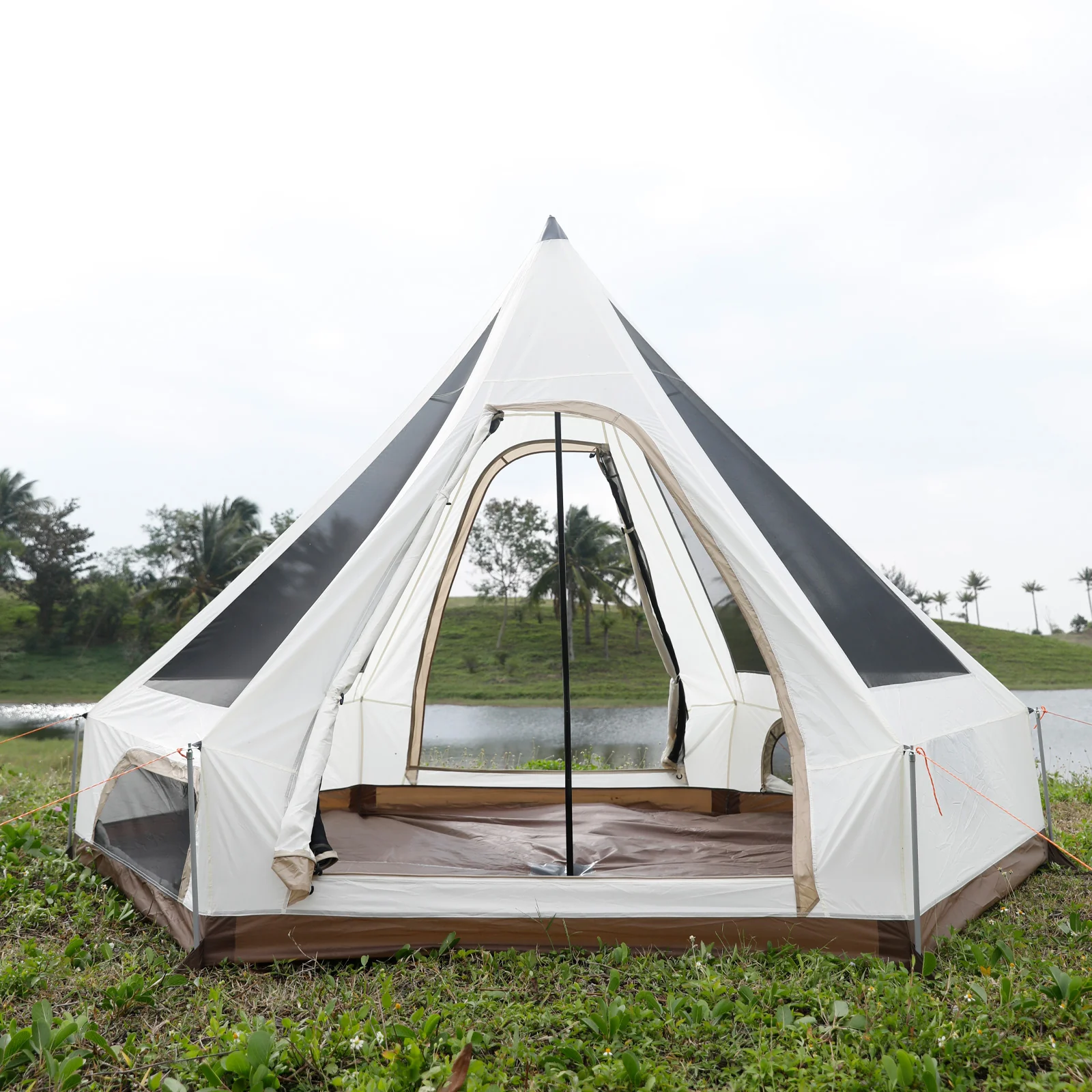 2025 KingCamp Dschingis 320 Light – Tienda tipi para 2 personas con 3,2 m de diámetro, 3000 mm de columna de agua y toldos solares modulares para glamping y festivales