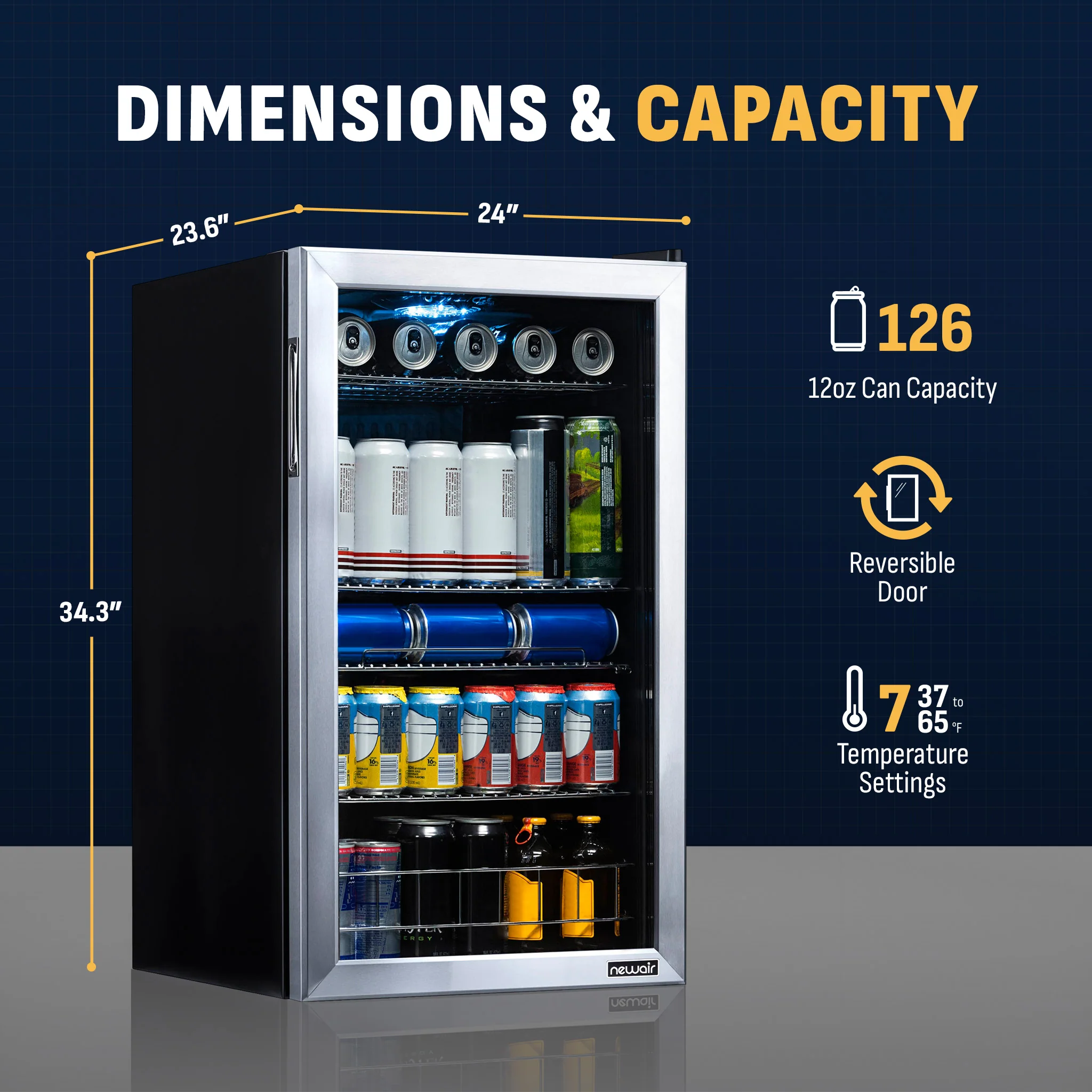 2025 Newair® Refrigerador de Bebidas Independiente de Acero Inoxidable – 126 Latas – 18,9