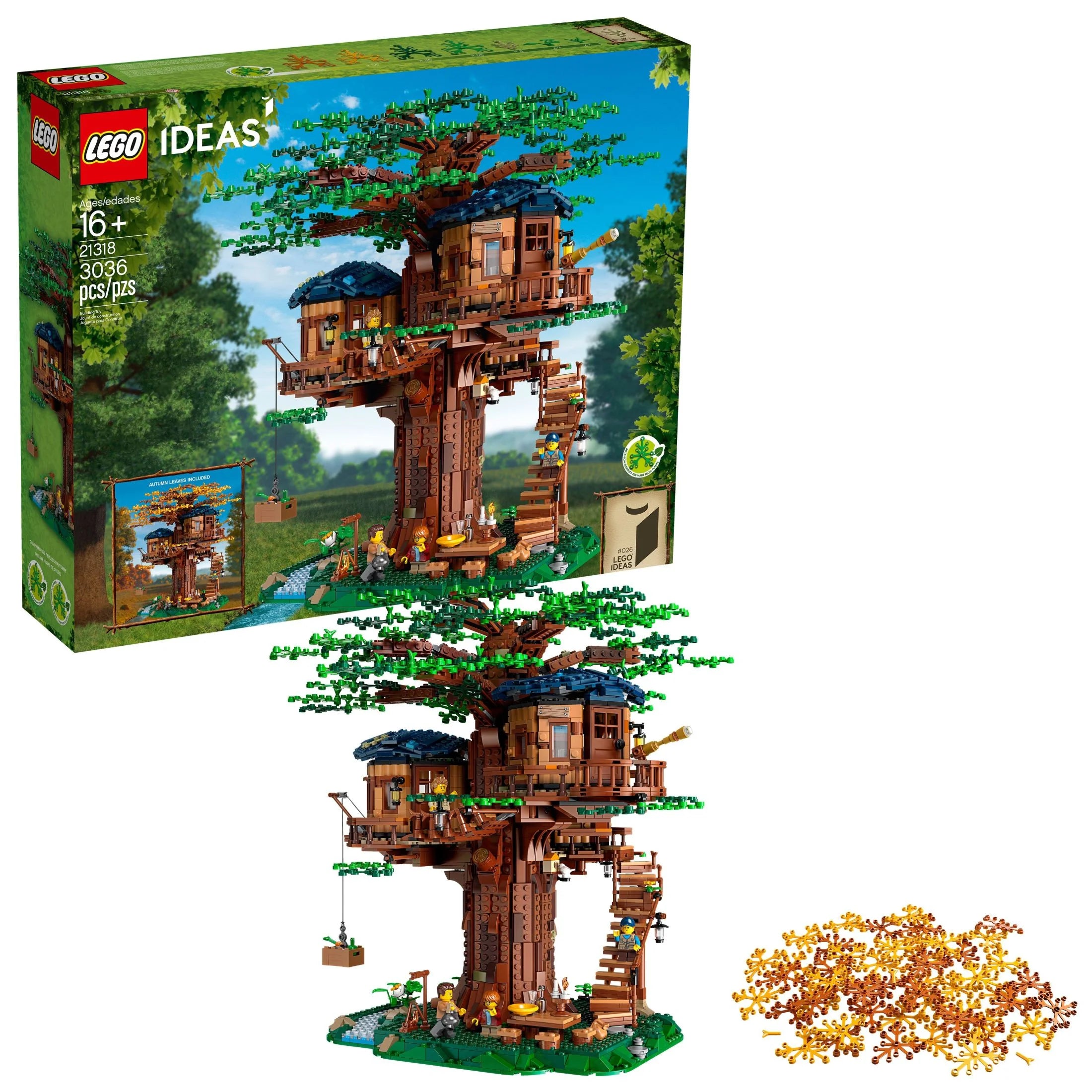LEGO Ideas Casa del Árbol 21318 – Set de Construcción para Mayores de 16 Años con 3 Cabañas, Hojas Intercambiables, Minifiguras y Figura de Pájaro