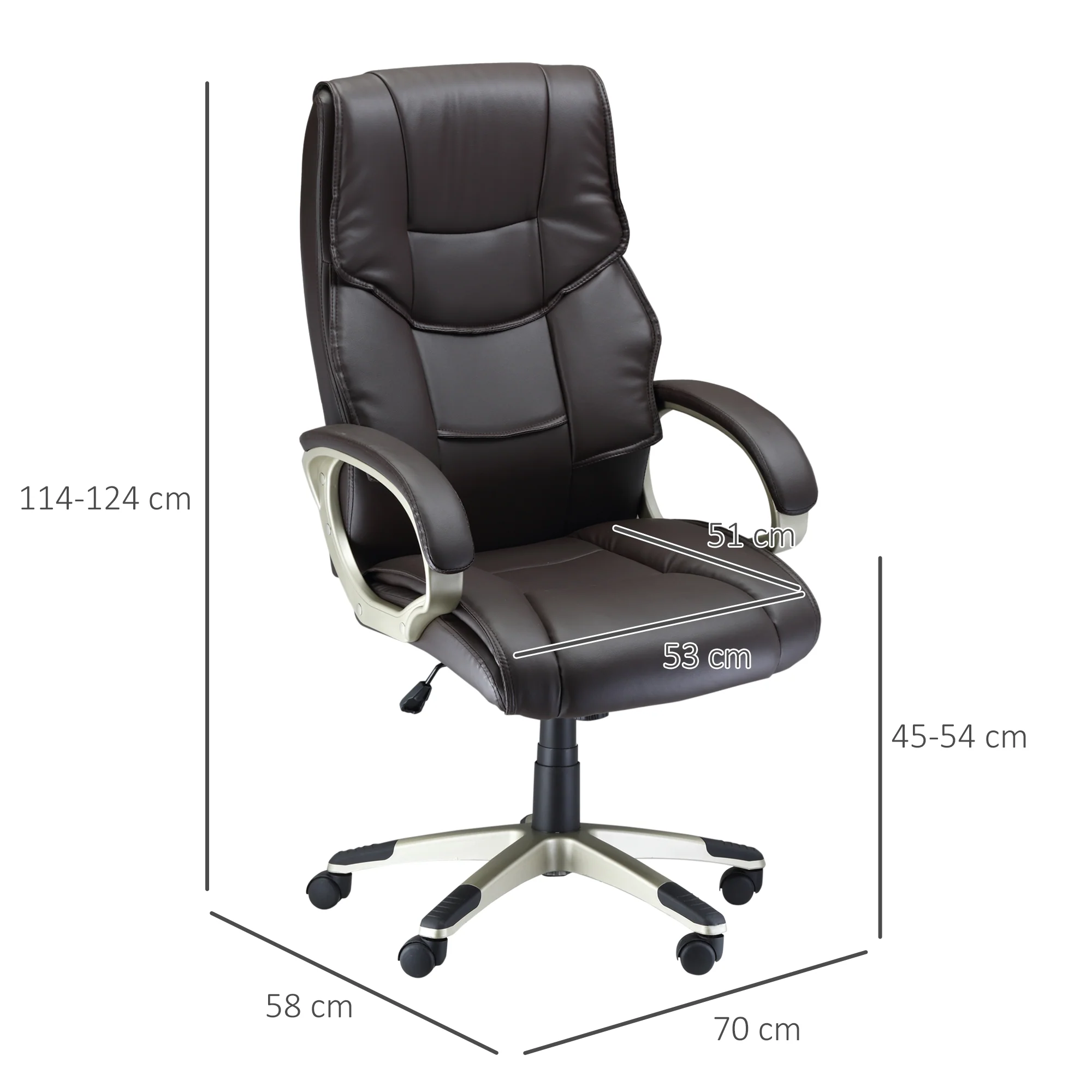 Silla de Oficina con Respaldo Alto, Sillón Giratorio de Cuero Sintético con Altura Ajustable, Marrón