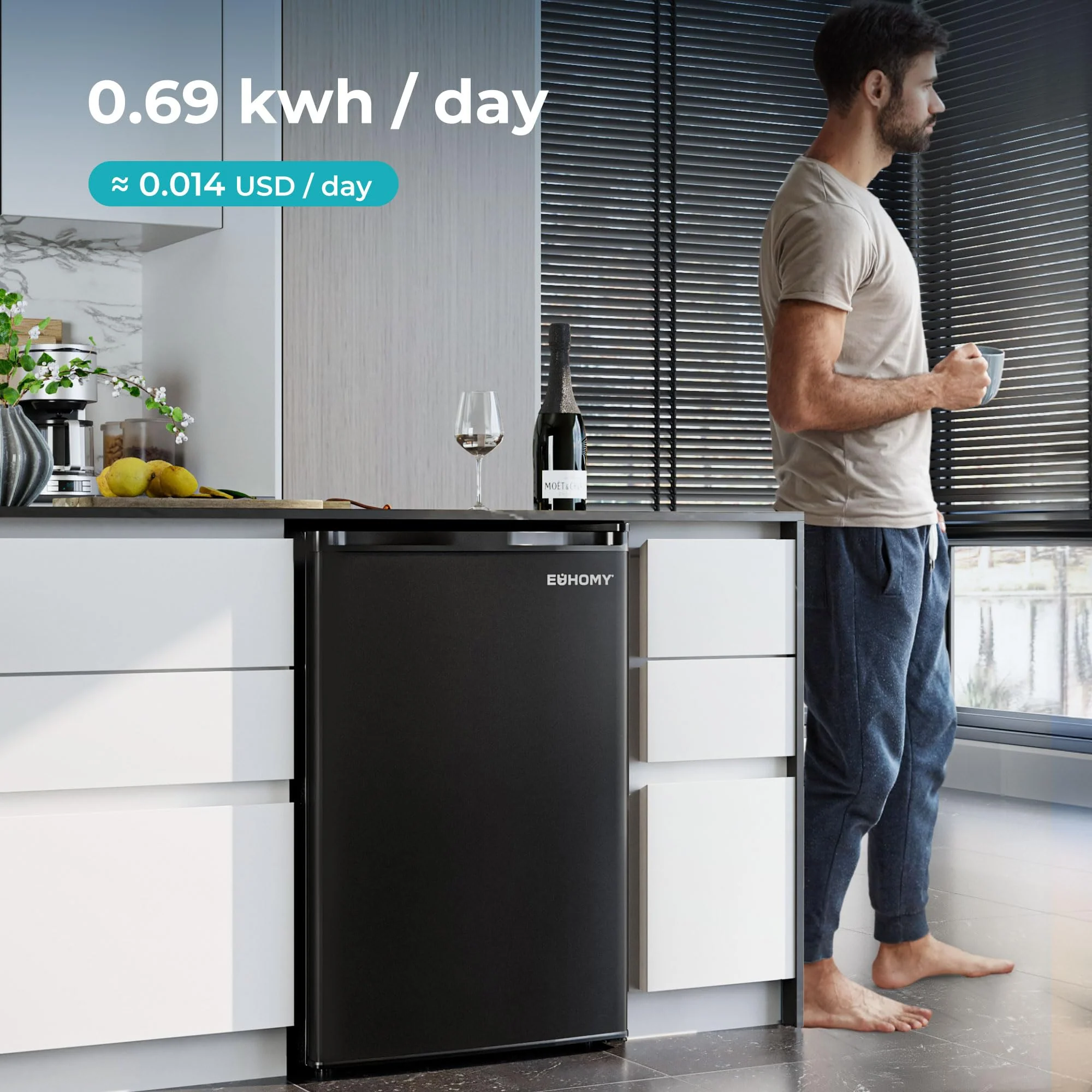 2025 Mini refrigerador EUHOMY con congelador compacto, puerta única