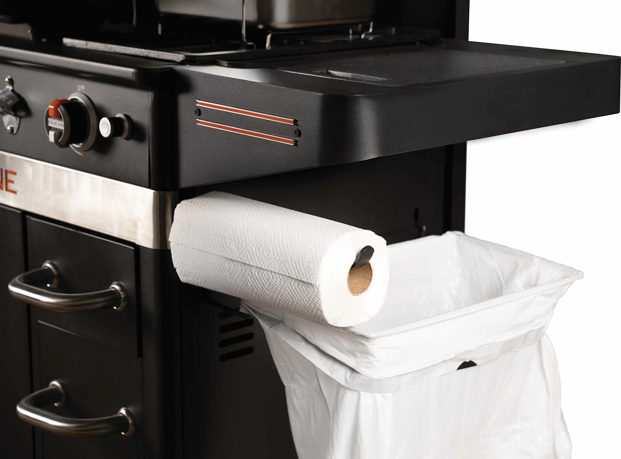 Blackstone 1962 Combo Freidora de Aire + 2 Quemadores con Campana de Acero Inoxidable, Ruedas y Estantes Laterales Dobles – Estación de Cocina Exterior Robusta de 28 Pulgadas para Jardín y Terraza – Negra