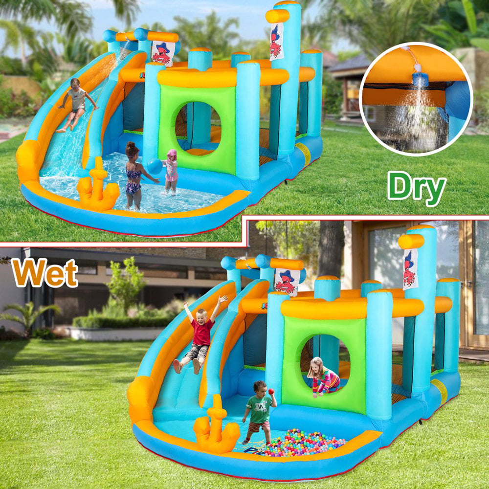 2025 Parque Inflable Acuático JOYMOR con Tema Pirata – Castillos Hinchables con Cañón de Agua, Piscina Splash y Resbaladilla para Niños