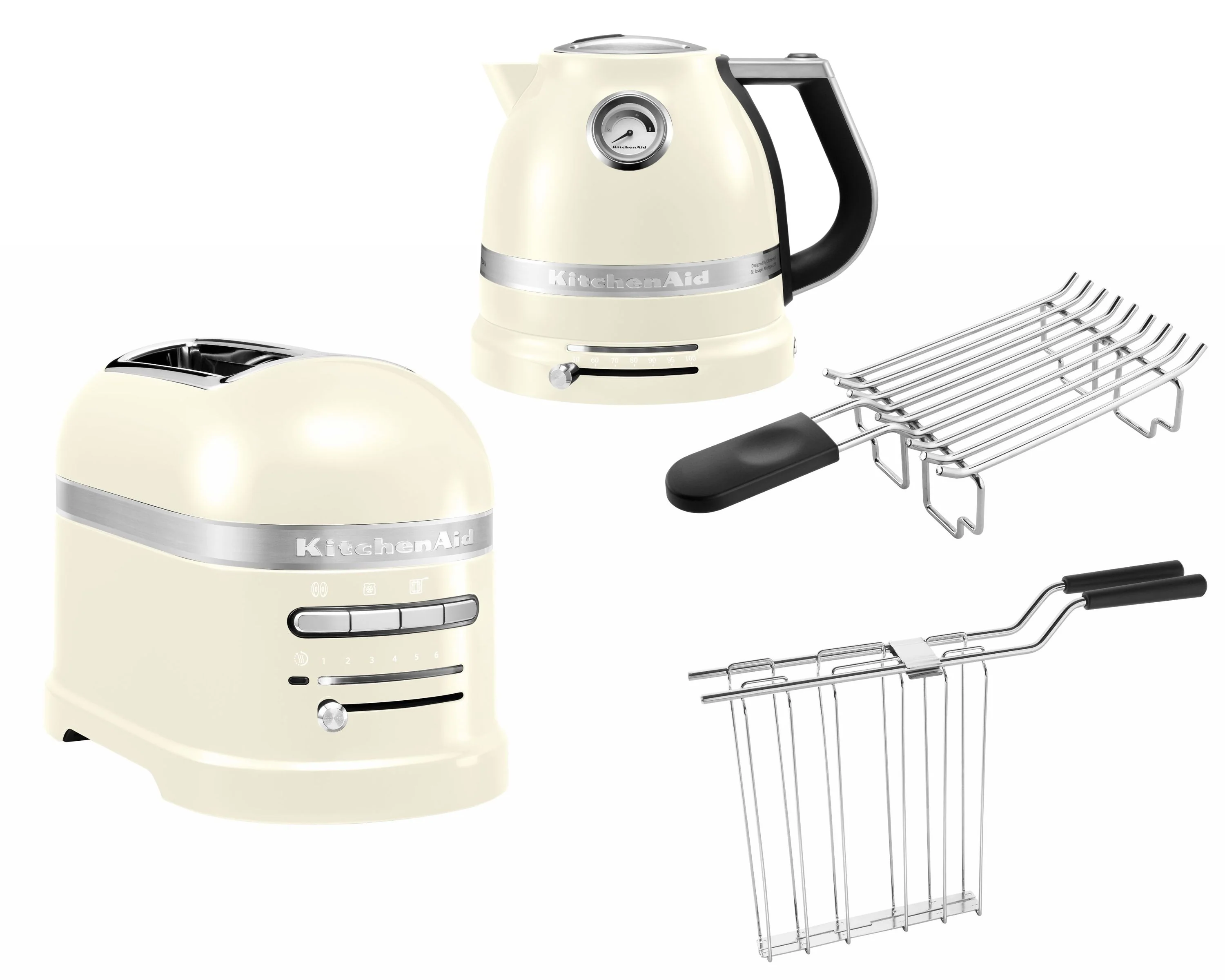 2025 Set de desayuno KitchenAid Artisan con hervidor 5KEK1522, tostadora de 2 ranuras 5KMT2204 y soporte para panecillos