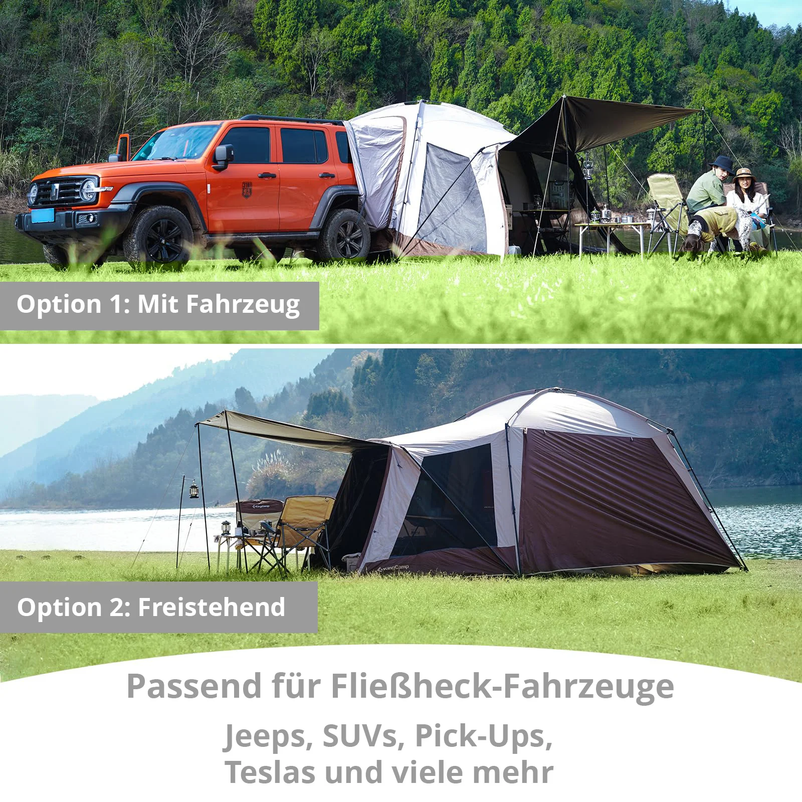 2025 KingCamp Hawly – Tienda familiar moderna y autoportante con altura interior de 228 cm y función de acoplamiento para vehículos