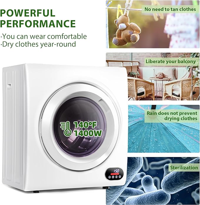 2025 Secadora portátil EUHOMY de 1400 W con panel de control LCD y cuatro funciones – Blanca