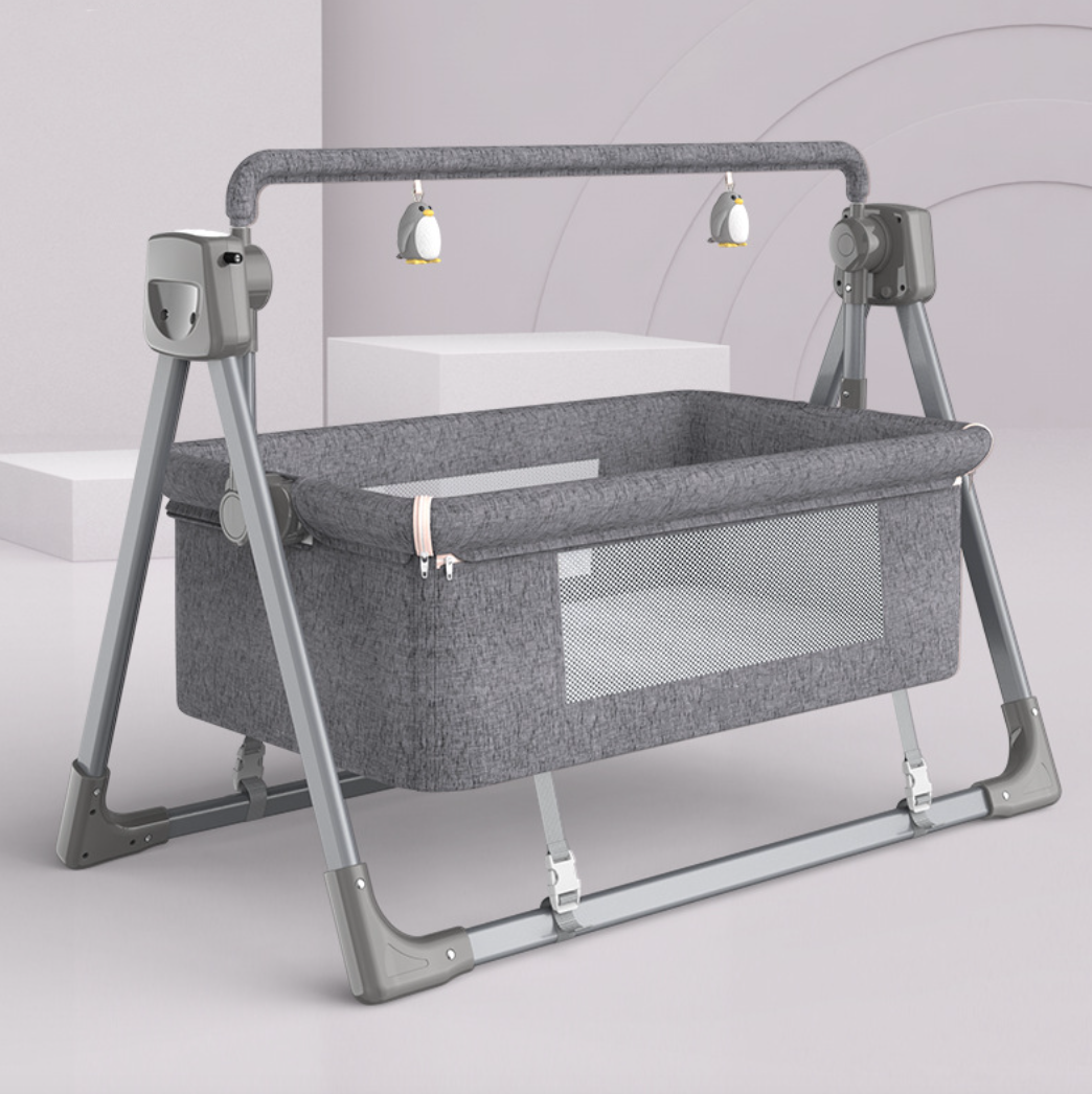 Juego de Cuna Eléctrica Inteligente para Bebé con Música, Cuna, Colchón y Ropa de Cuna para Guardería