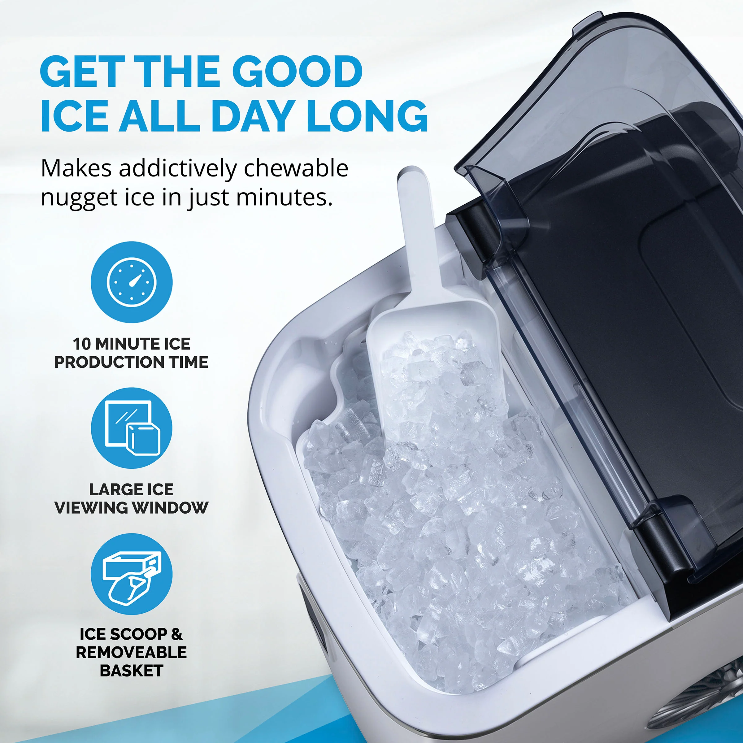 2025 Máquina de Hielo en Trozos de Mostrador Newair® – 33 lb/día