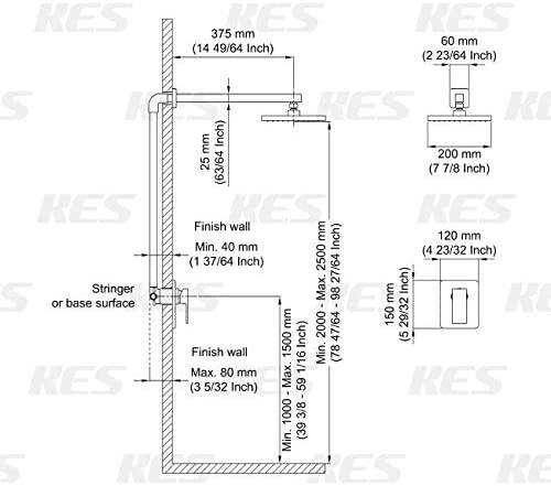 Grifo de Ducha KES Negro con Válvula de Ducha y Cabezal de Lluvia