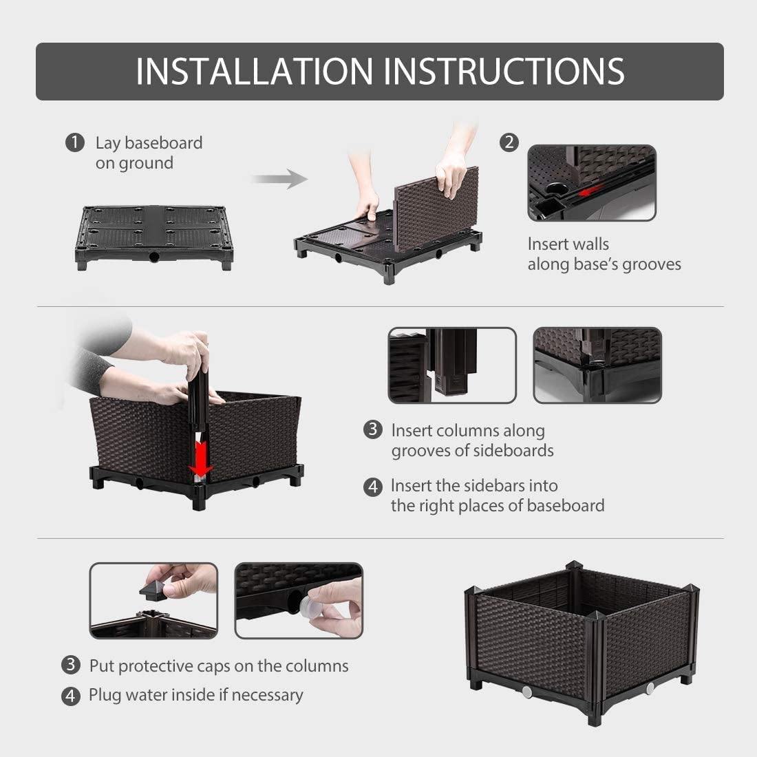 Kit de Jardín Elevado de Plástico para Plantas y Verduras – Set de 4