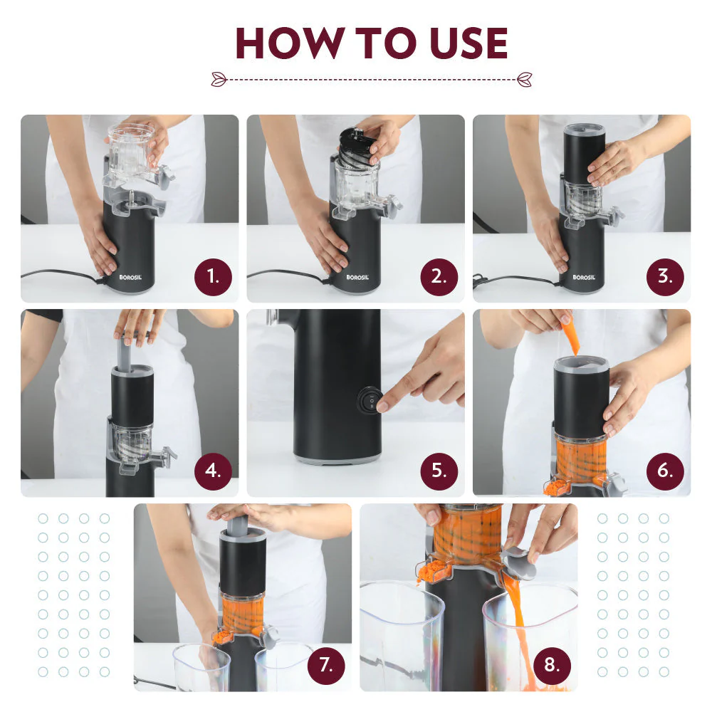 2025 Extractor de jugos en frío Borosil Easy Juice Cold Press Slow Juicer