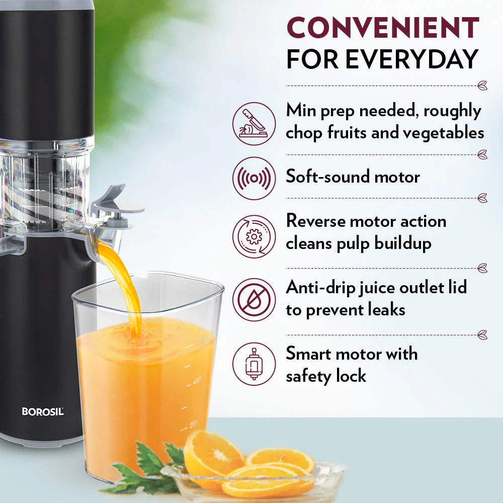 2025 Extractor de jugos en frío Borosil Easy Juice Cold Press Slow Juicer