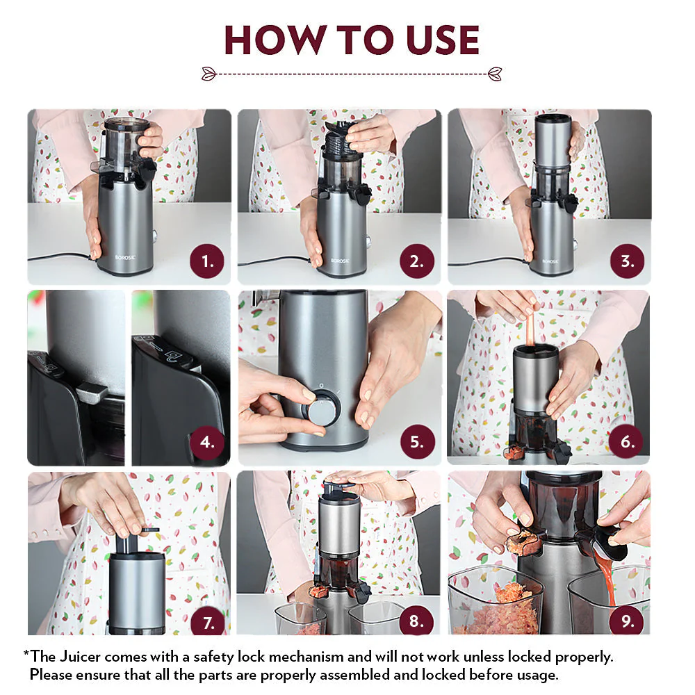 2025 Extractor de jugos Borosil Smart Juice Slow Juicer