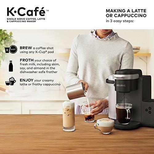Keurig K-Cafe Cafetera de Una Taza K-Cup, para Café, Latte y Cappuccino, Incluye Espumador Apto para Lavavajillas, Capacidad para Shot de Café, Compatible con Todas las Cápsulas K-Cup, Carbón Oscuro
