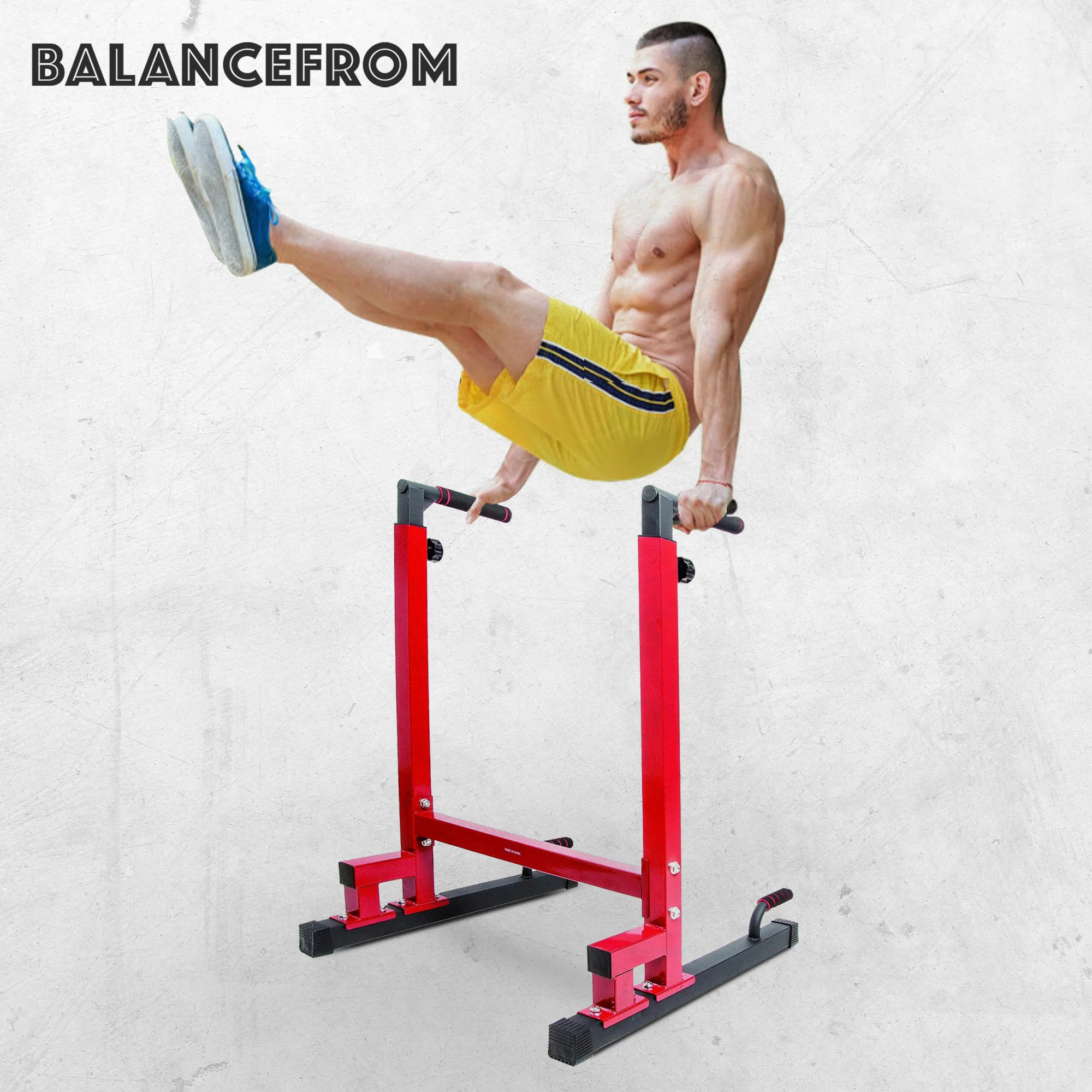 2025 BalanceFrom Estación Multifuncional de Dips para Gimnasio en Casa, Capacidad 500 lb, Rojo