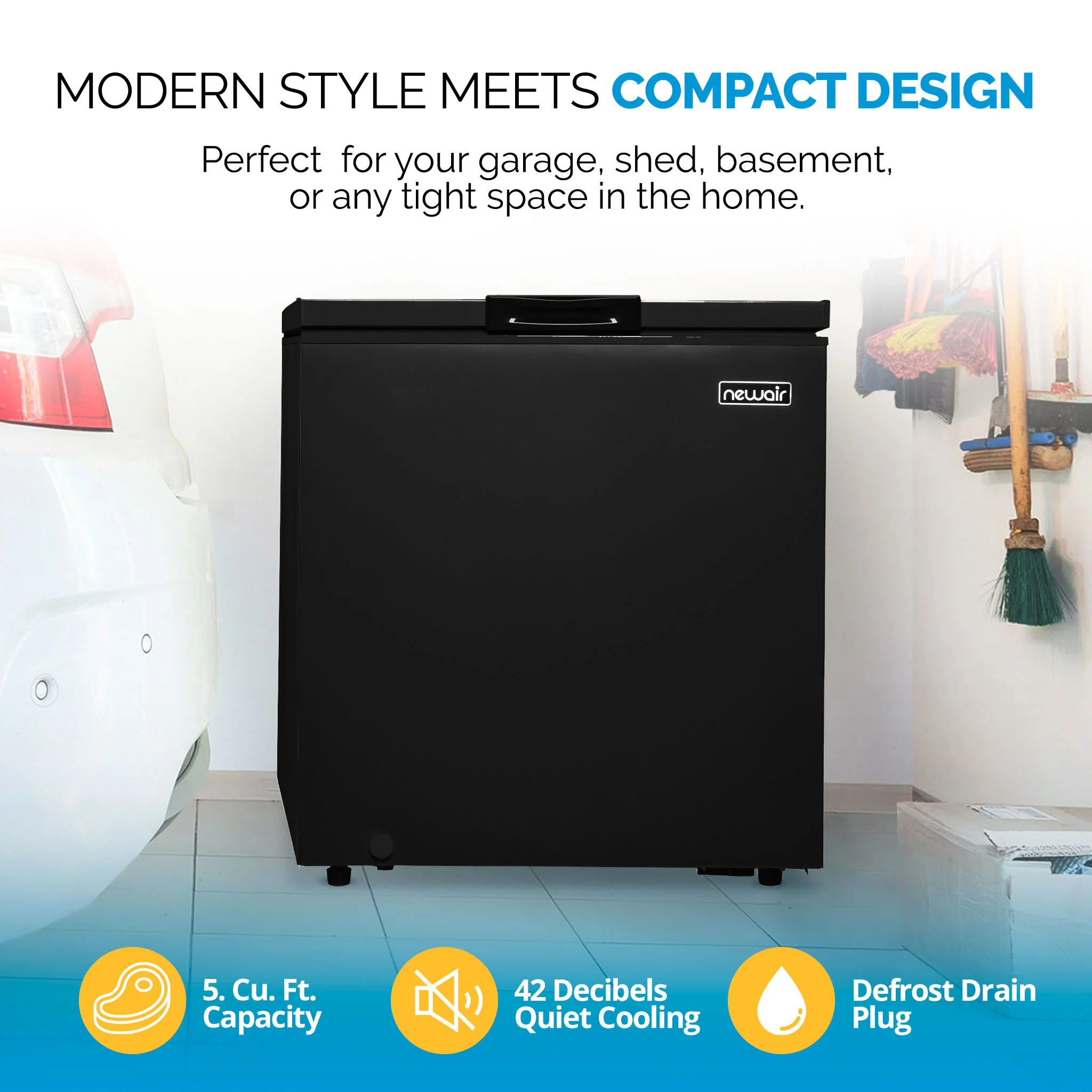 2025 Congelador Horizontal Mini-Profunfo Newair – 5 pies³ – Negro