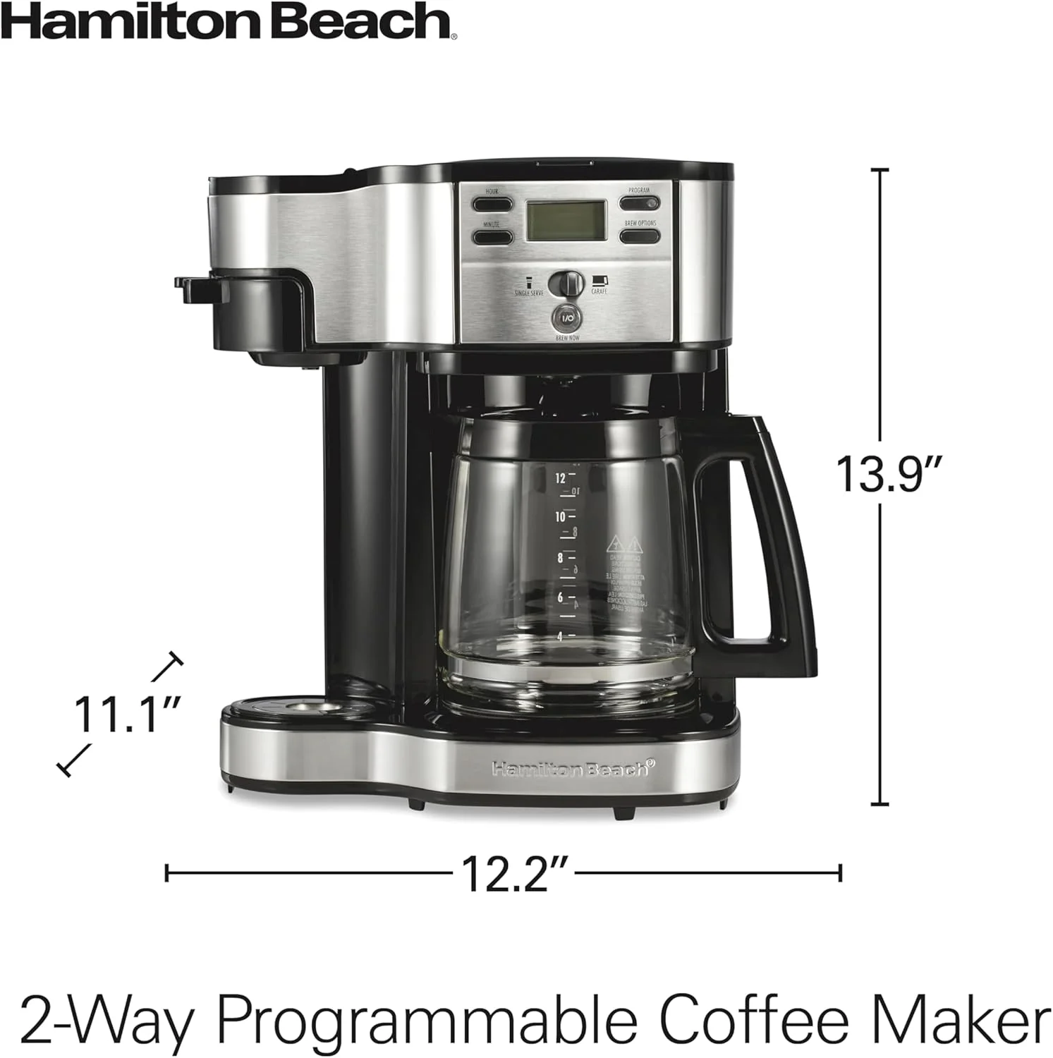 2025 Cafetera de goteo programable 2 en 1 Hamilton Beach, 12 tazas, jarra de vidrio, función pausa y sirve automática, color negro (49980R)
