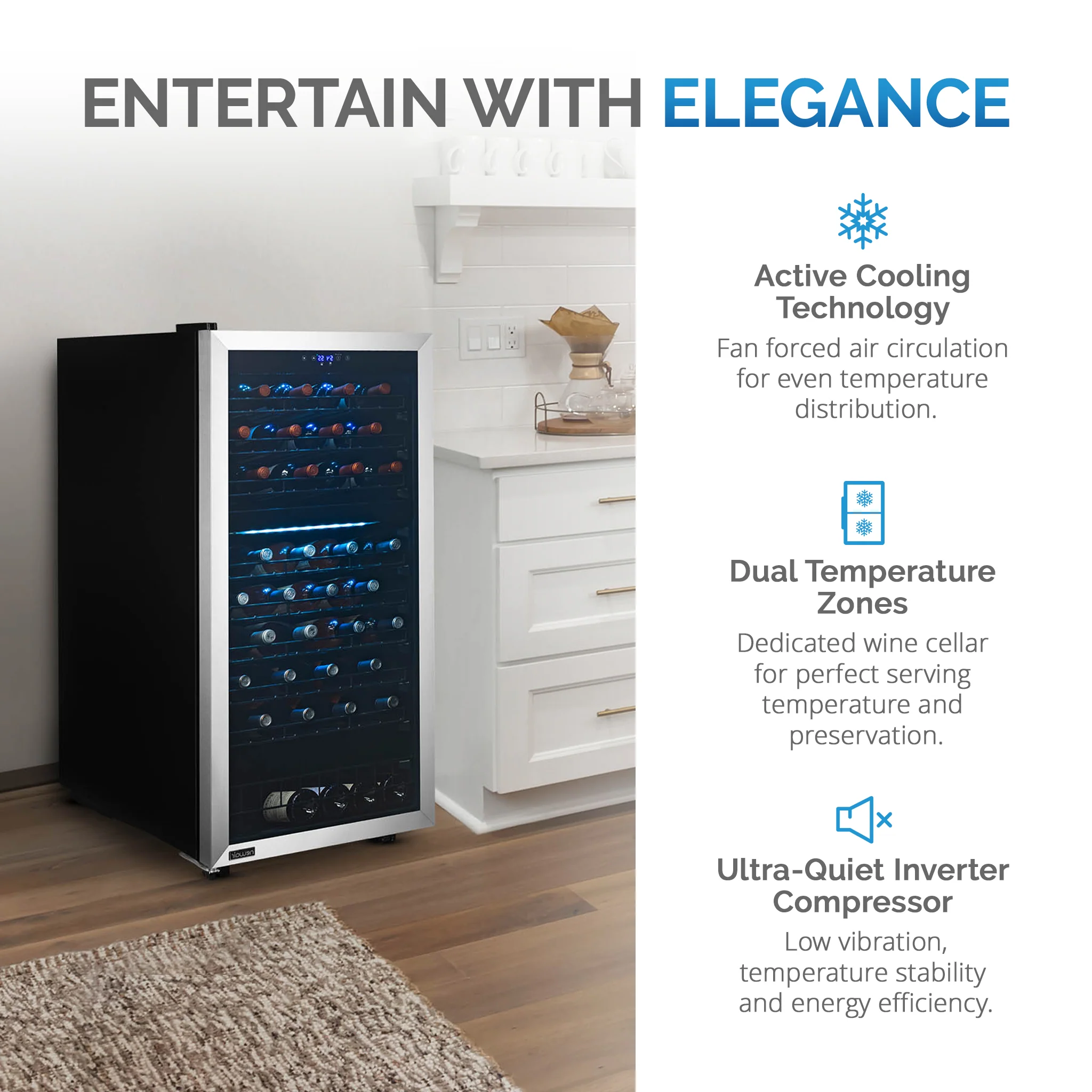 2025 Refrigerador de Vinos Independiente Newair® de Acero Inoxidable – 76 Botellas – 23