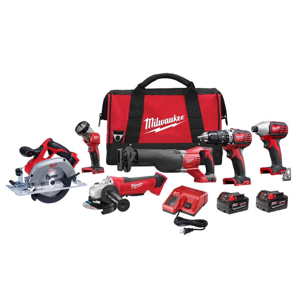 Kit combinado inalámbrico M18 de 18V con batería de litio (6 herramientas) con dos baterías de 3.0 Ah, 1 cargador, 1 bolsa para herramientas 2696-26