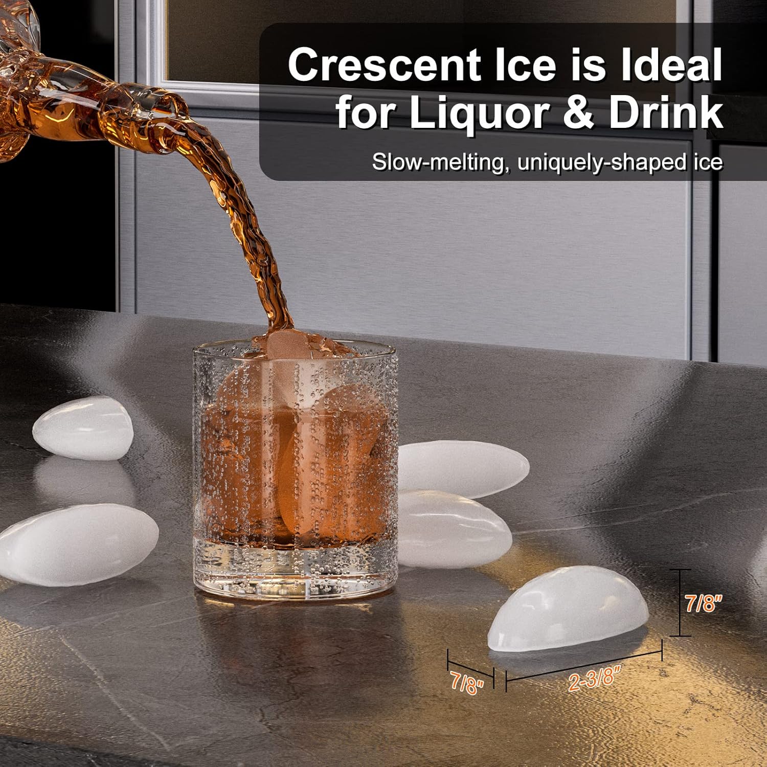 2025 COTLIN Máquina de Hielo Empotrable Sin Drenaje – Capacidad de 22 lb, Hielo en Forma de Media Luna, Acero Inoxidable, Uso Doméstico o Comercial, Certificada ETL