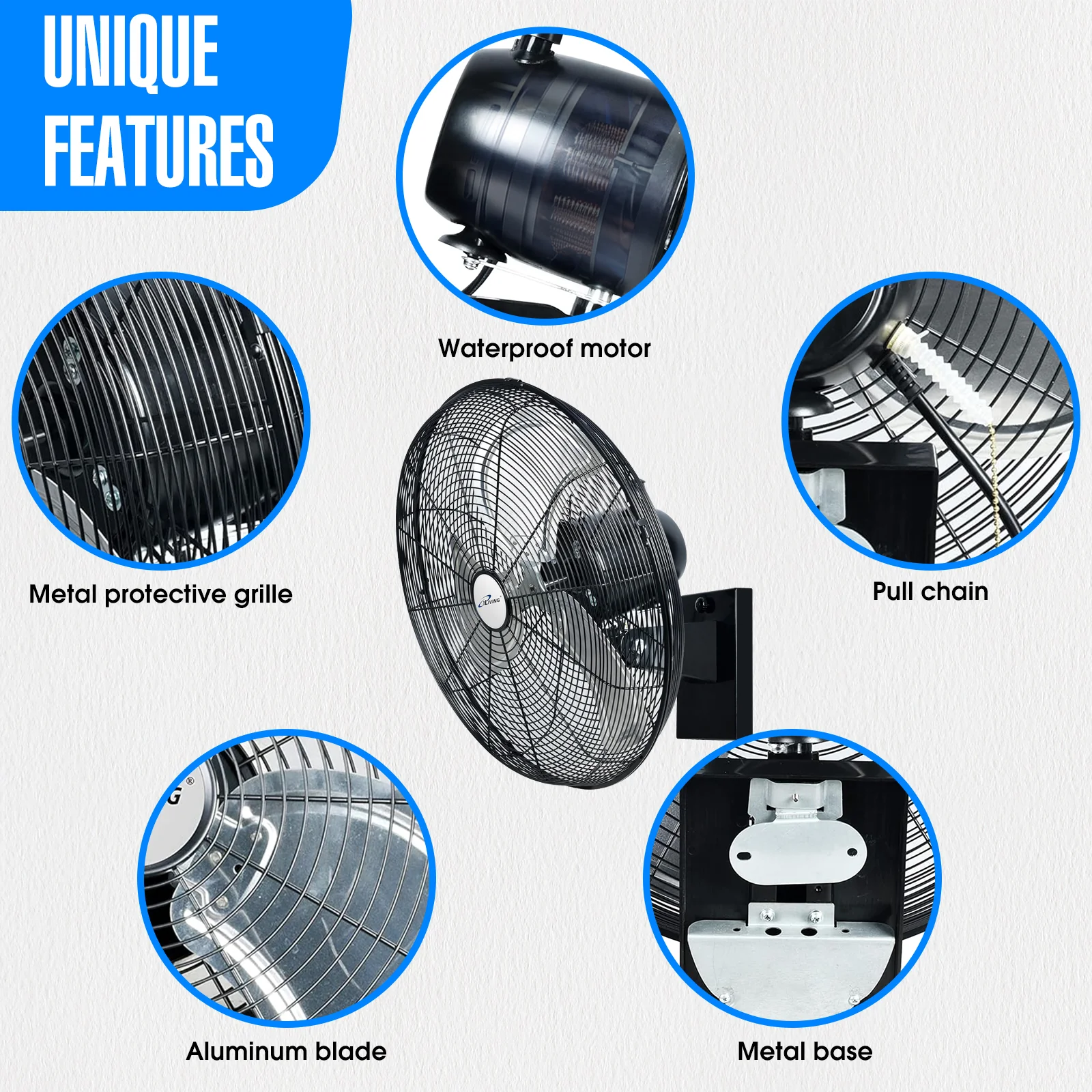 2025 Ventilador mural oscilante de alta velocidad iLIVING de 20